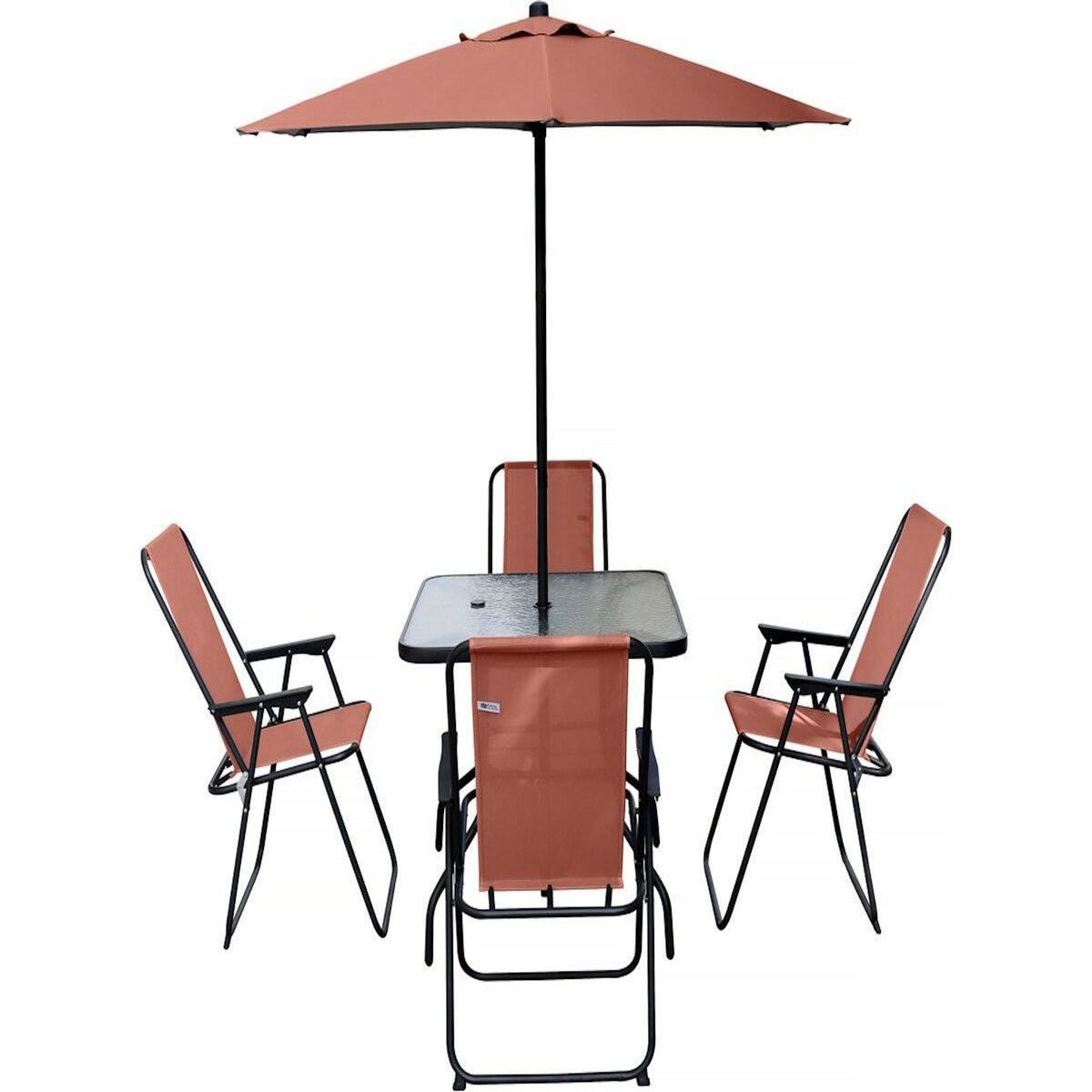 Habitat et Jardin Table et chaises de jardin avec parasol en métal  Convivia  - 4 places - Terracotta