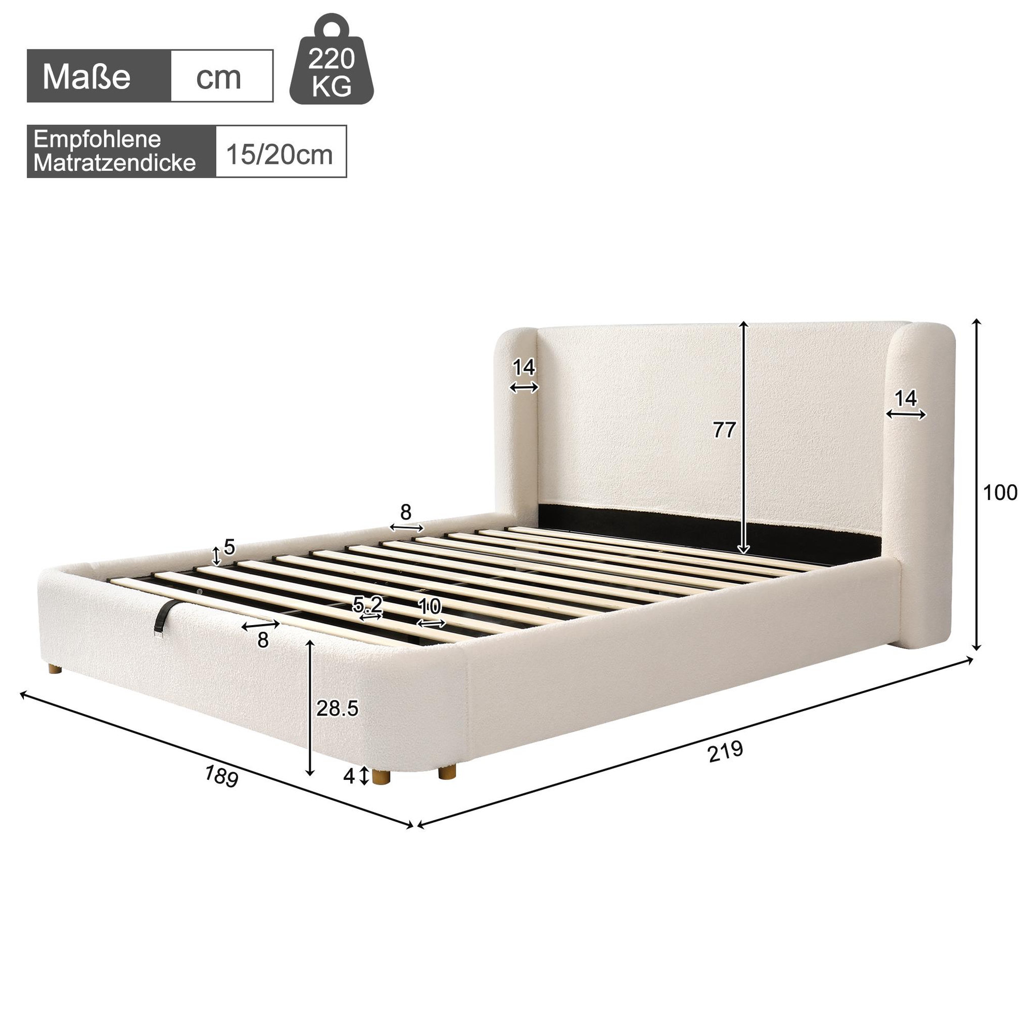 Voir la diapositive 3 : MERAX Lit coffre rembourré 160x200 cm coloris beige tissu