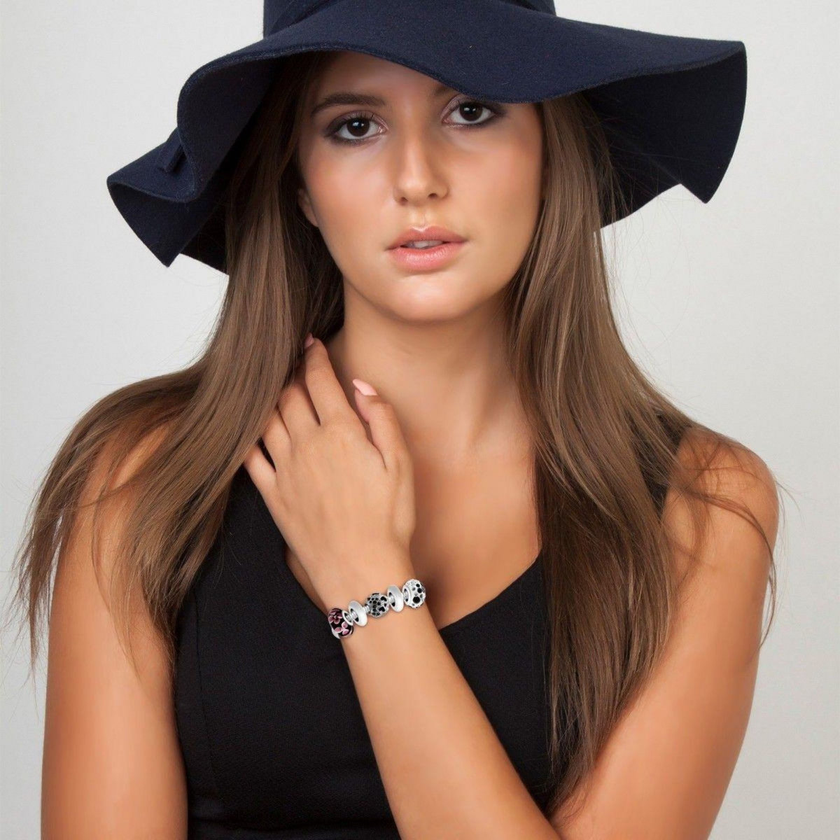 SC CRYSTAL Bracelet de charms perles noirs et acier SC Crystal