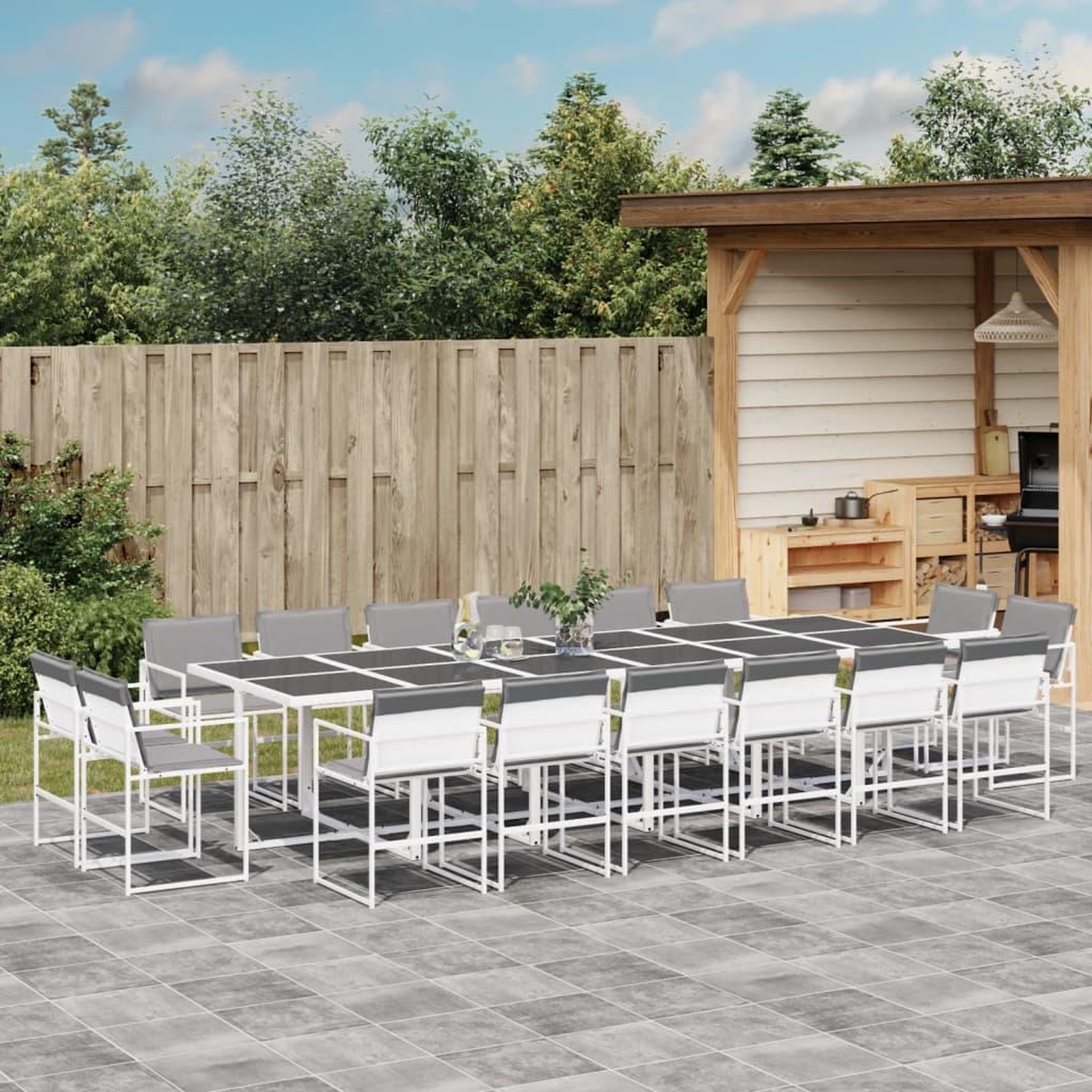 VIDAXL Ensemble a manger de jardin avec coussins 17pcs blanc textilene
