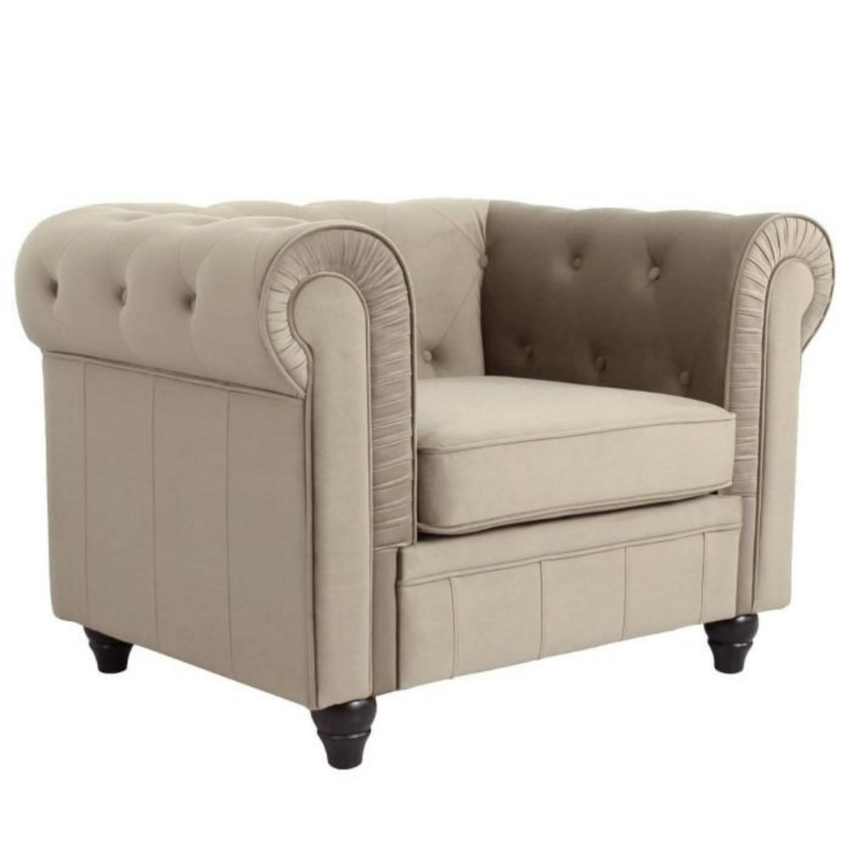 Paris Prix Fauteuil Design Velours  Chesterfield  111cm Taupe