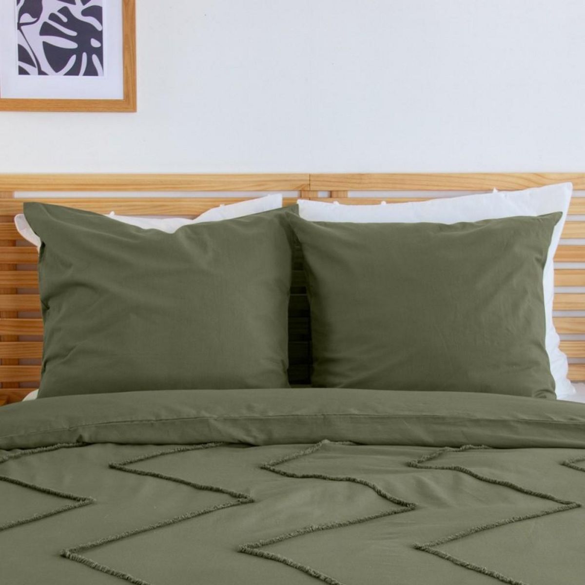 COTE DECO Housse de couette 260x240 KAYL + 2 taies 100% coton lavé 52 fils