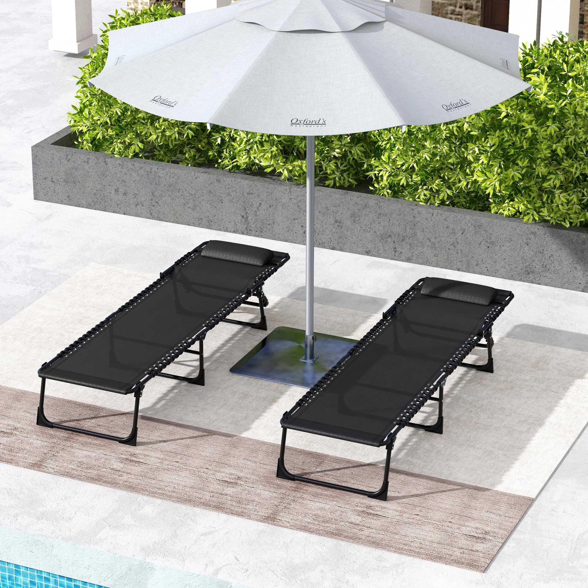 Voir la diapositive 3 : OUTSUNNY Lot de 2 bains de soleil transats pliables inclinables 4 positions acier textilène noir