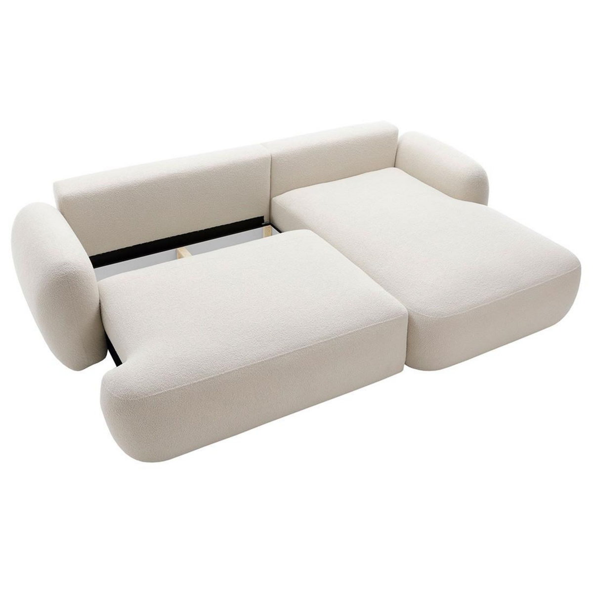 BEST MOBILIER Berenice - canapé d'angle droit 4 places convertible avec coffre en tissu bouclette