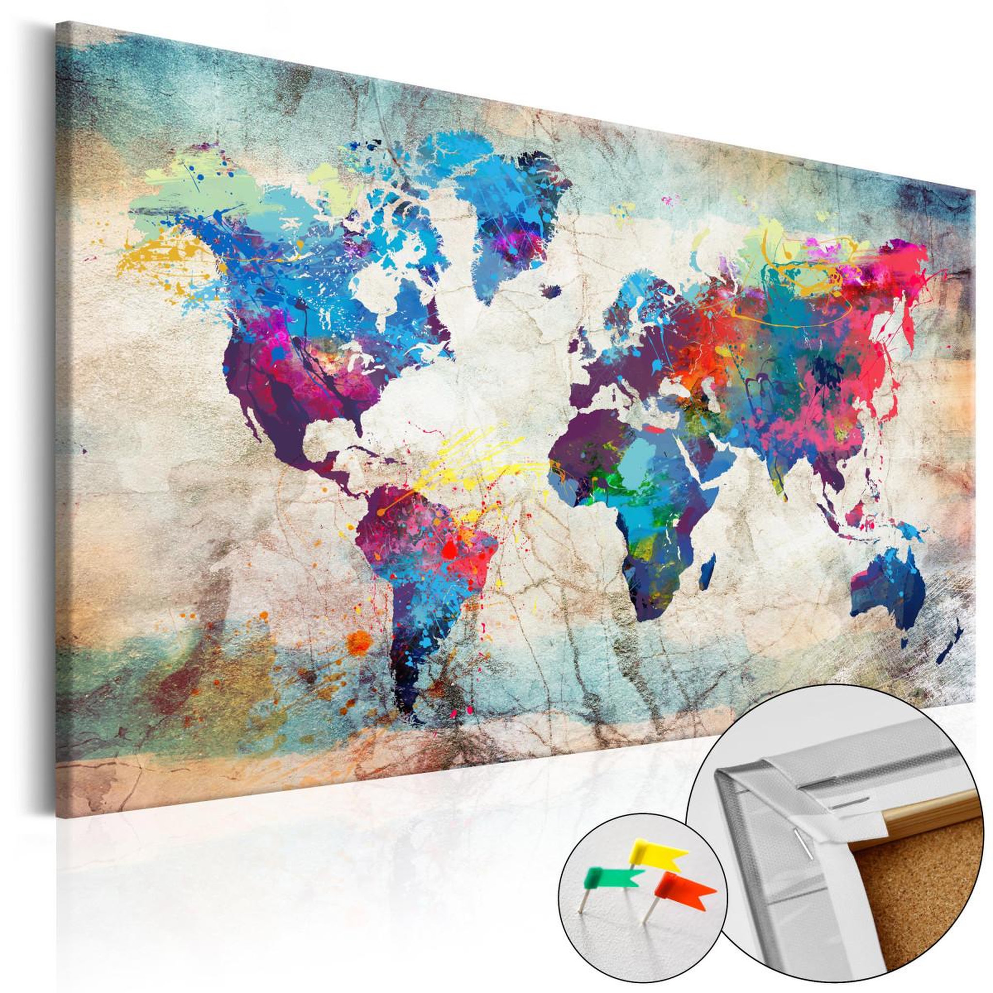 Paris Prix Tableau en liège  carte du monde - world map : colourful madness. Coloris disponibles : Multicolore