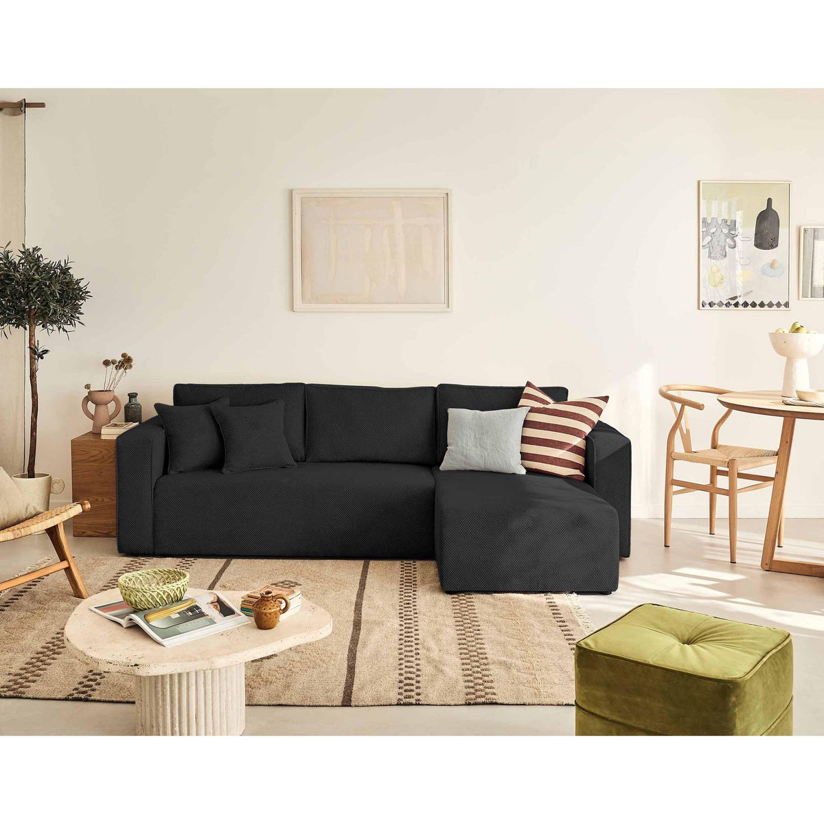 BEST MOBILIER Topaze - canapé d'angle réversible - 4 places - convertible avec coffre - en velours texturé