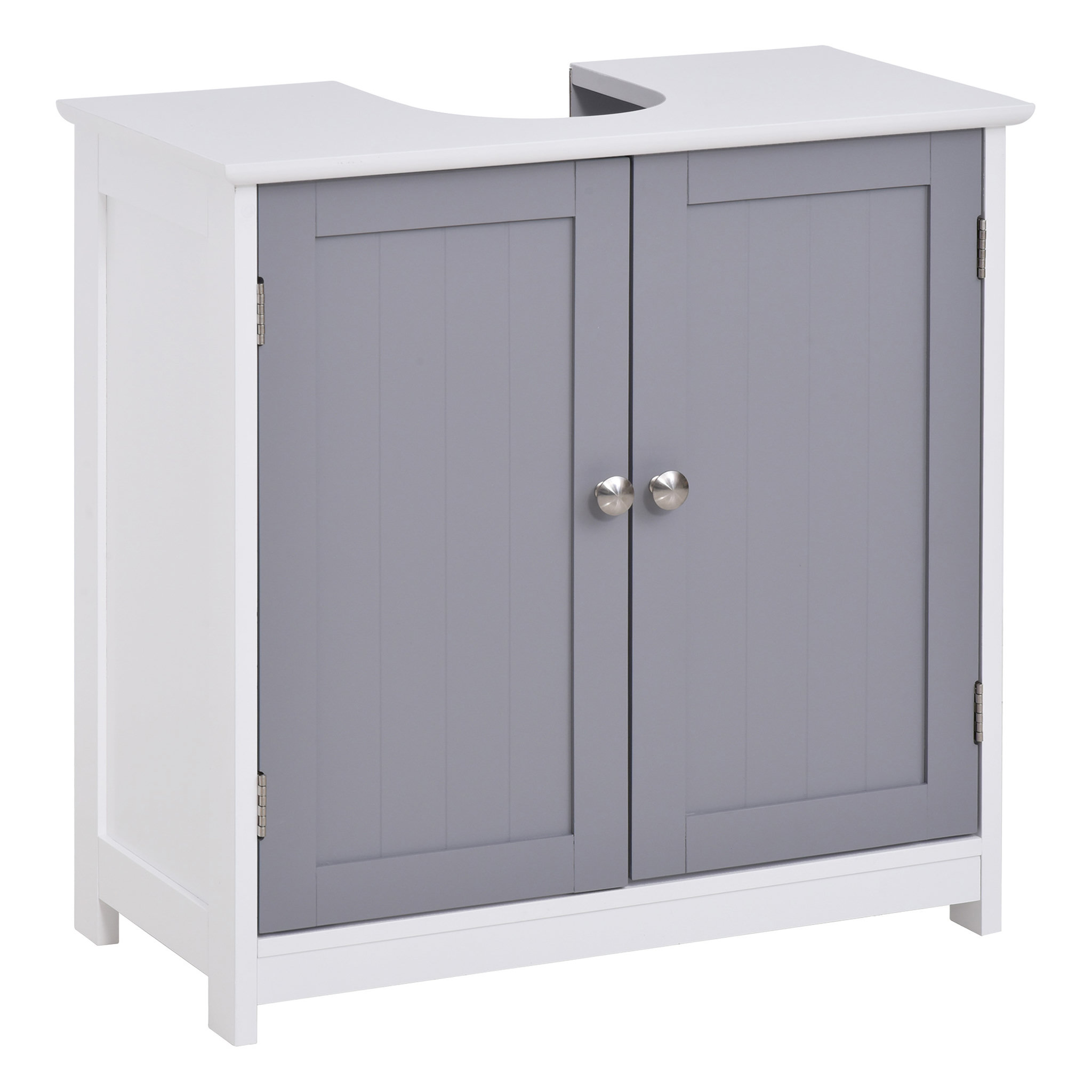 Voir la diapositive 1 : KLEANKIN Meuble salle de bain - meuble sous-vasque - placard 2 portes avec étagère - dim. 60L x 30l x 60H cm - MDF gris blanc
