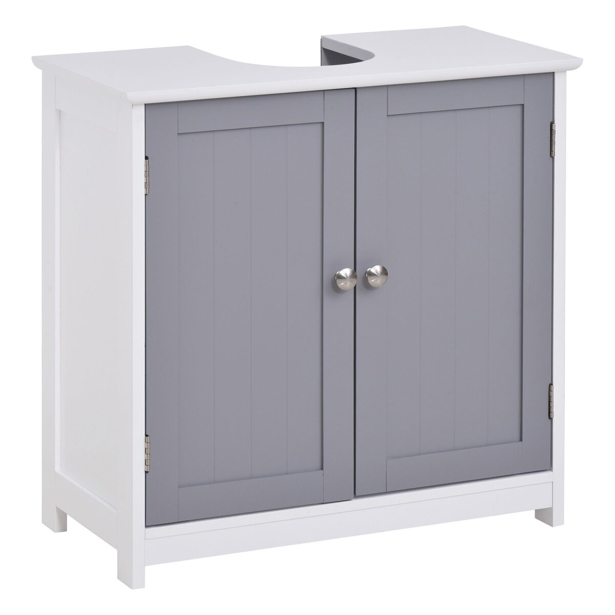 KLEANKIN Meuble salle de bain - meuble sous-vasque - placard 2 portes avec étagère - dim. 60L x 30l x 60H cm - MDF gris blanc