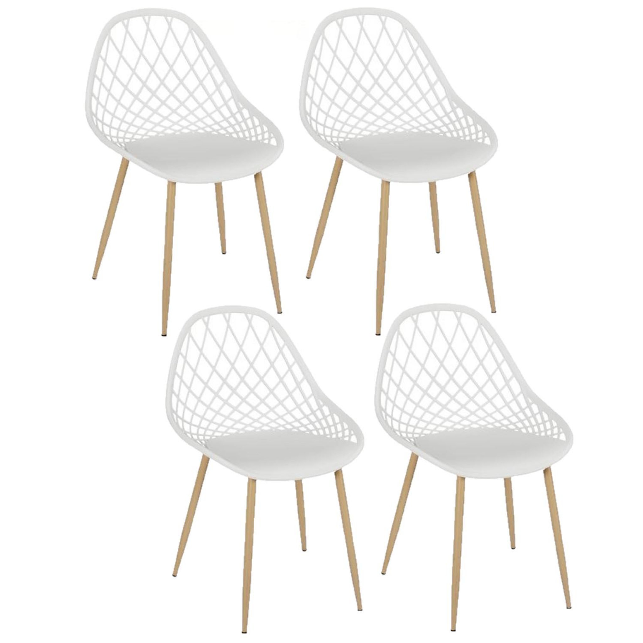 TOILINUX Lot de 4 chaises d'extérieur Malaga en polypropylène. Coloris disponibles : Gris, Marron, Rouge, Blanc