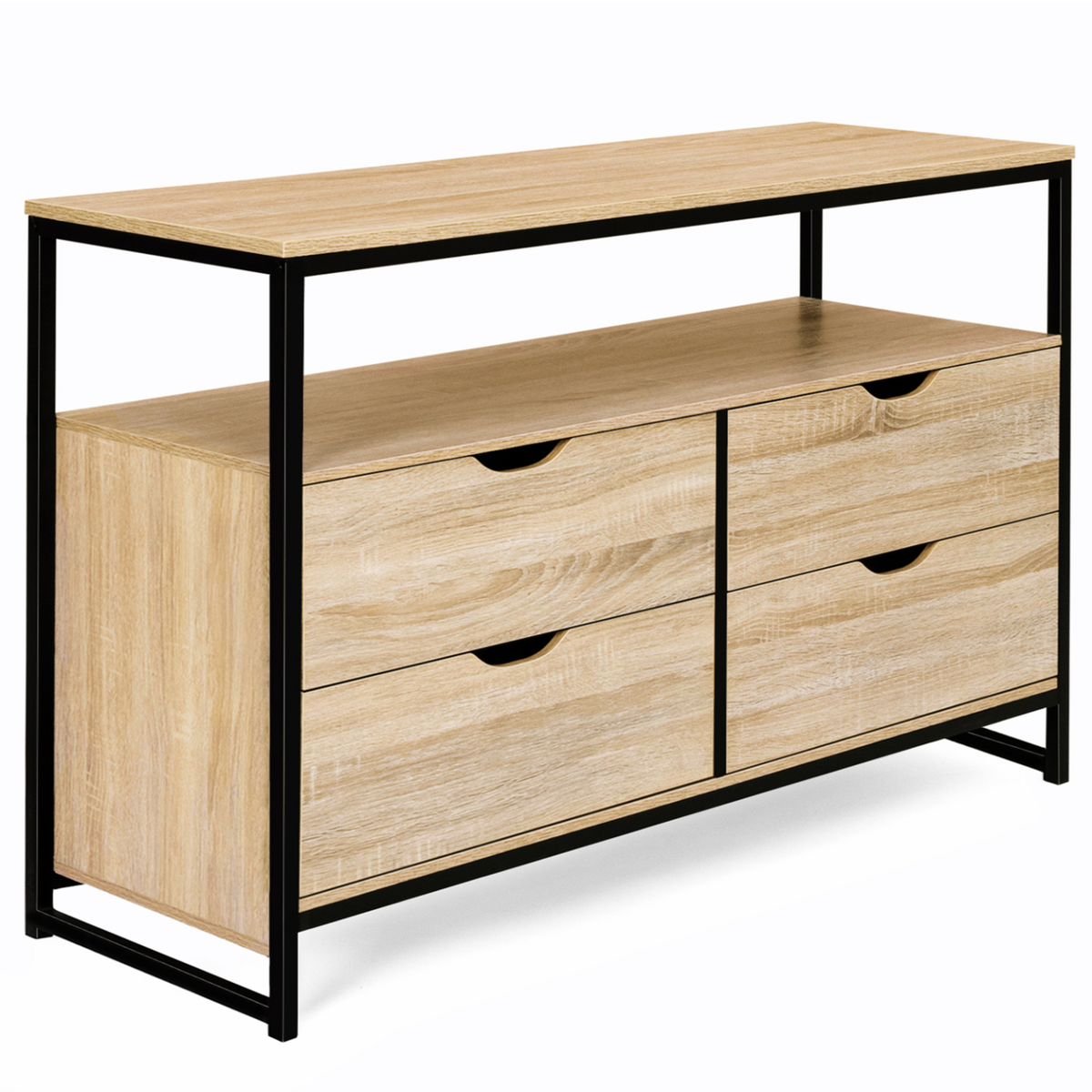 ID MARKET Commode 4 tiroirs DETROIT 110 cm design industriel avec étagère