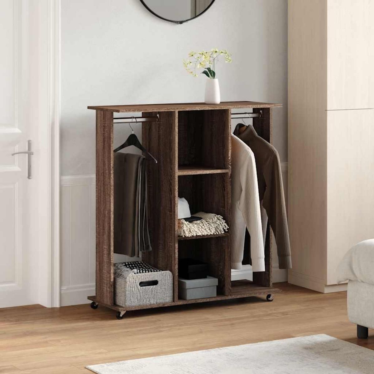 VIDAXL Garde-robe avec roues chene marron 102x38x110cm bois ingenierie