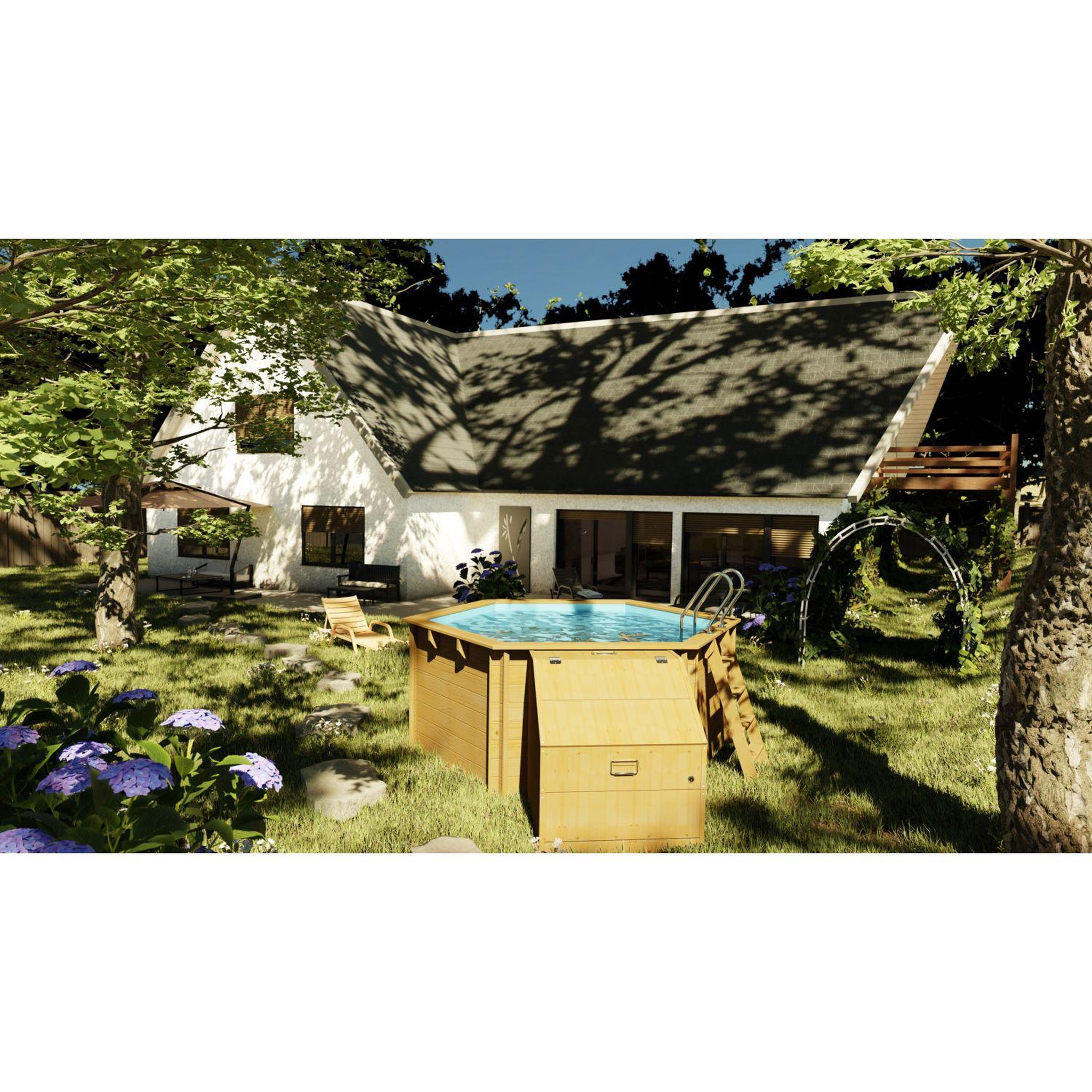 Voir la diapositive 2 : GRE Coffre filtration bois pour piscine - H. 1-46m