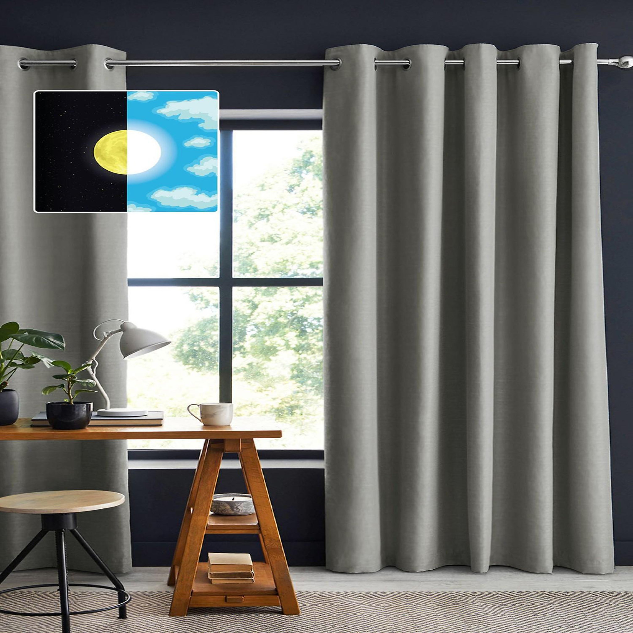 Home collection Rideau occultant 100%polyester. Coloris disponibles : Gris, Bleu, Jaune