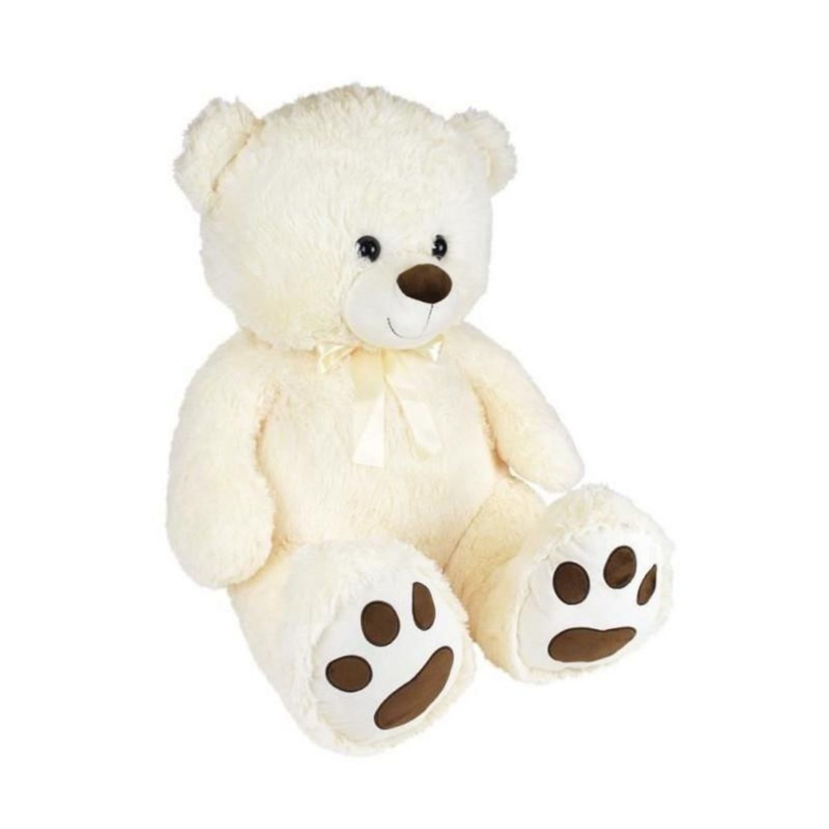 JEMINI Ours Creme en Peluche avec Noeud +/- 100 cm - PLANET PLUCH - Grand ours creme de 1 metre, irrésistiblement doux.