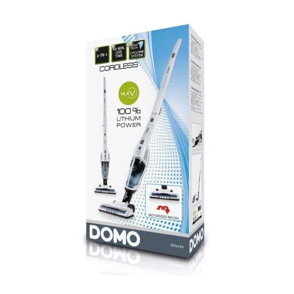 Domo DOMO Aspirateur balai DO216SV - 2 en 1 - Systeme cyclonique - Batterie Li-Ion 14,4 V - Autonomie 40 min - Blanc