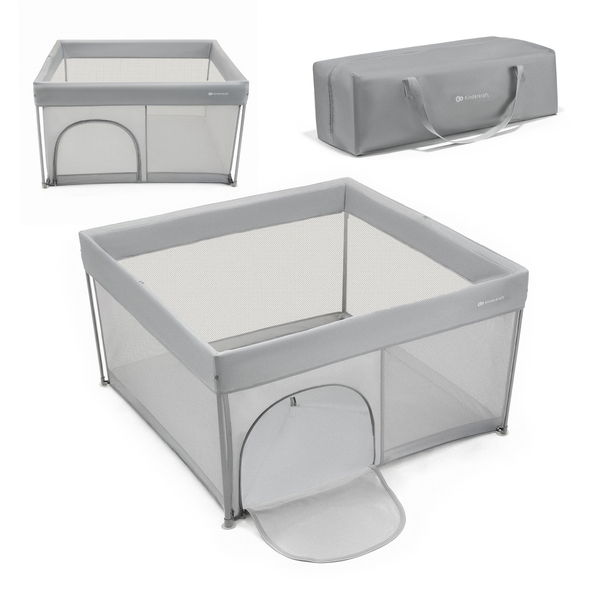 KINDERKRAFT Lit de camping pliant multifonction avec parc intégré. Coloris disponibles : Gris