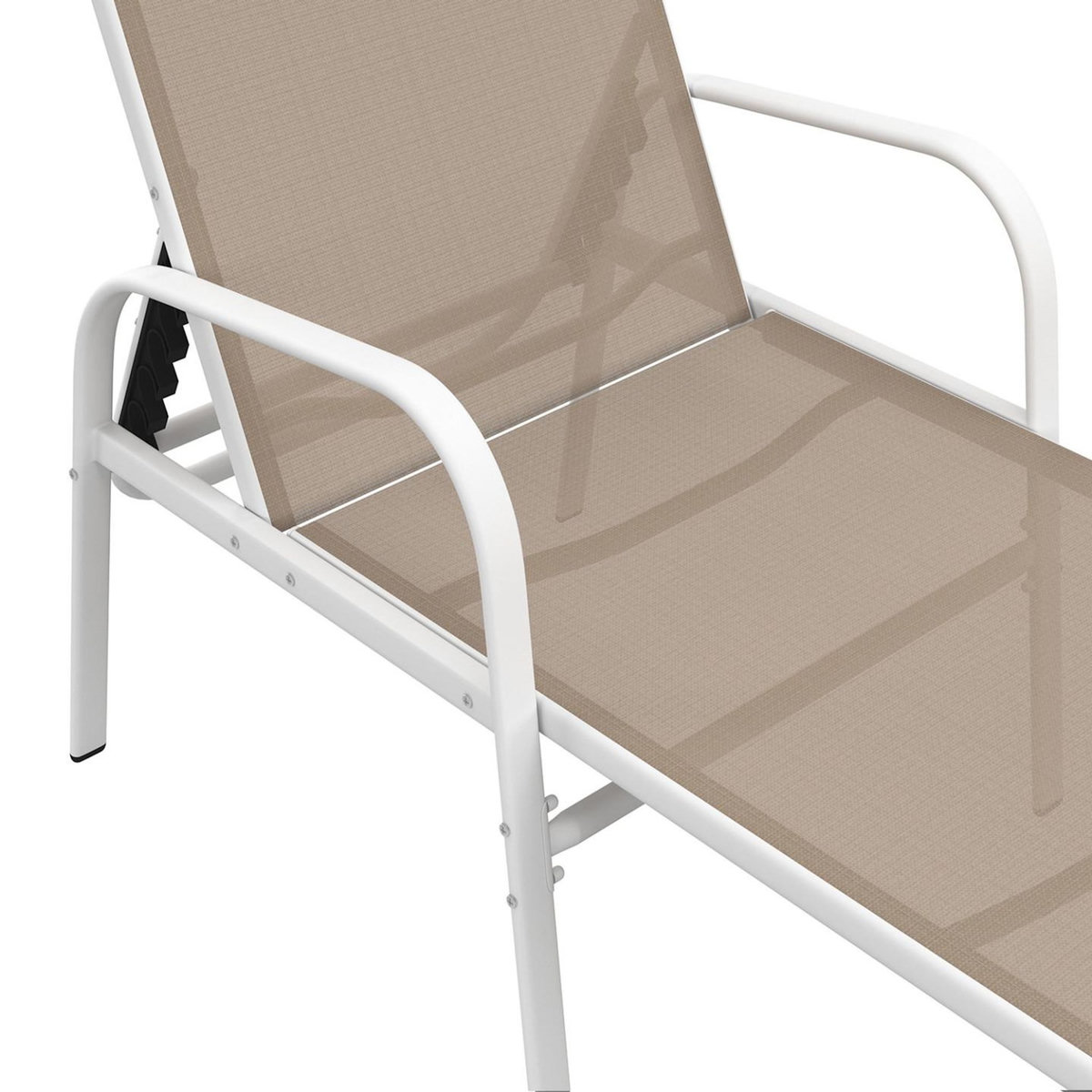 ID MARKET Lot de 2 transats de jardin inclinables FIDJI en acier blanc et toile beige