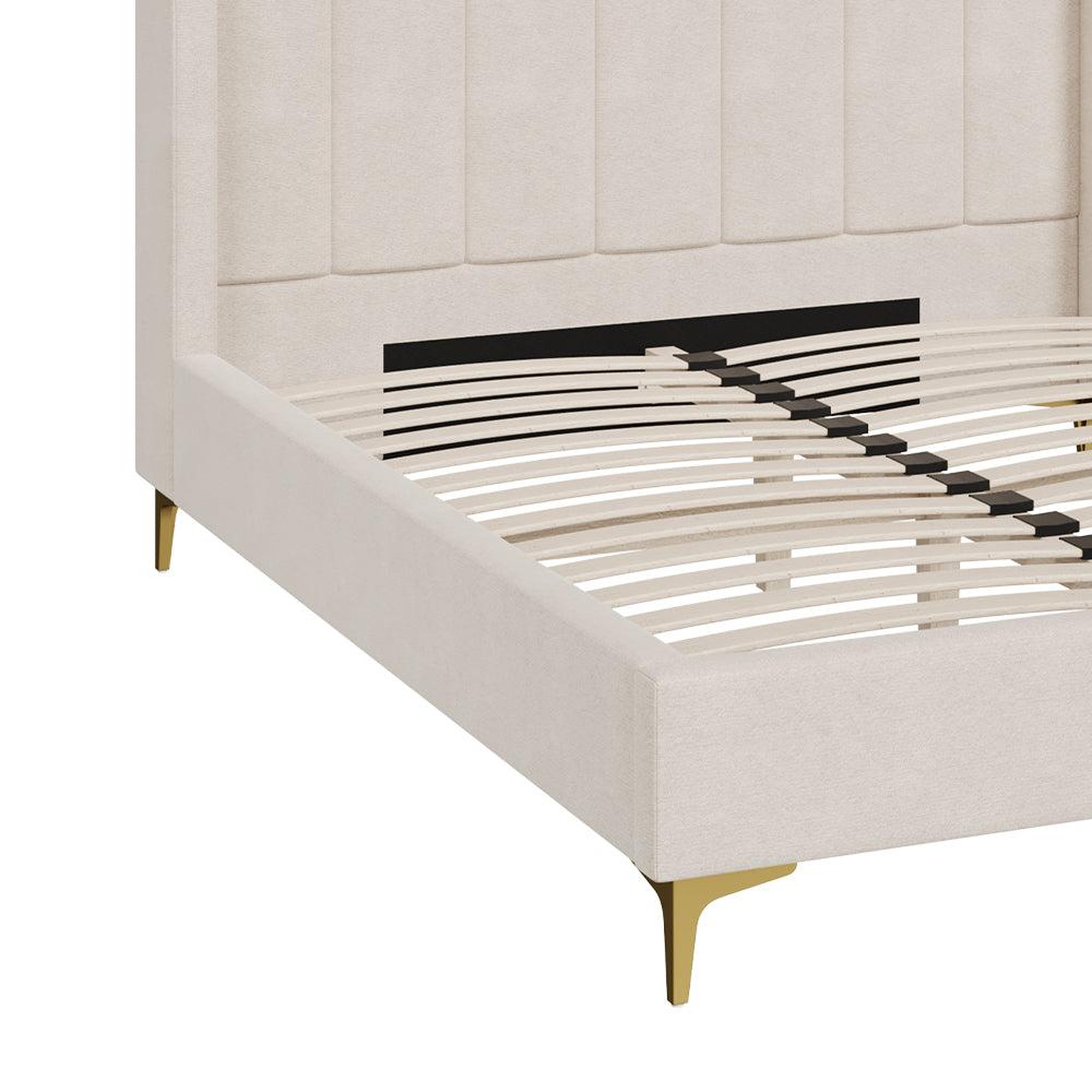 Voir la diapositive 6 : MAISON PAVANE Lit double 140x190 cm en tissu beige et pieds dorés-koda