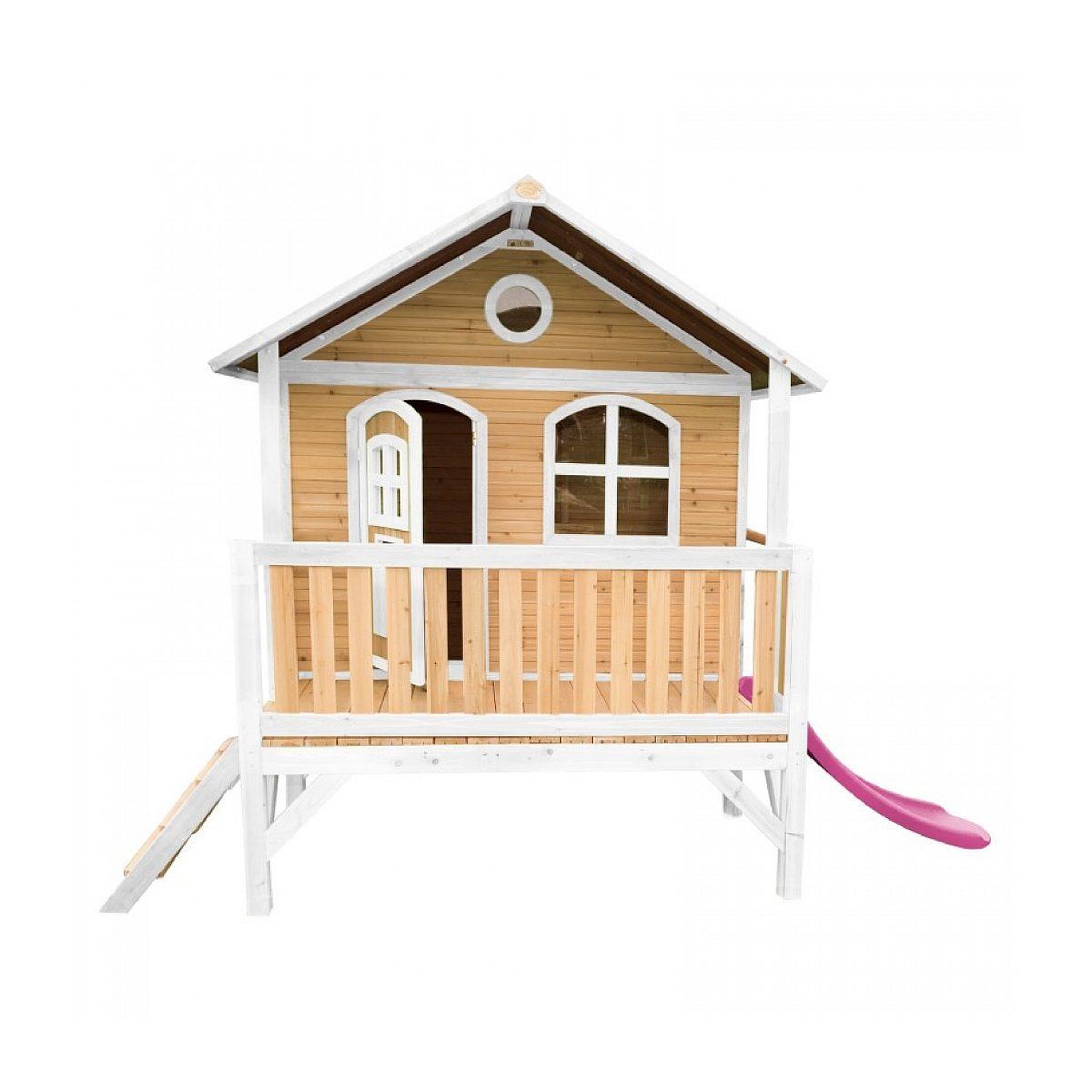 Axi House Axi maisonnette stef brun blanc avec toboggan rose