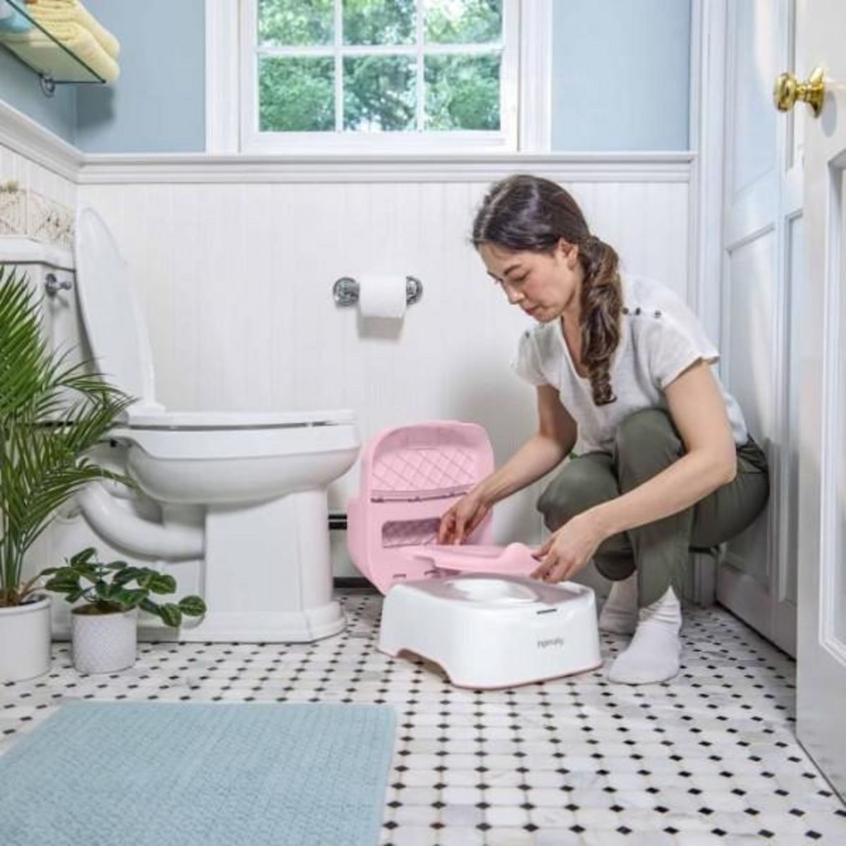 MARKET24 INGENUITY Marche pied et pot d'apprentissage avec cuvette amovible, Antidérapant, Assise ergonomique, rose