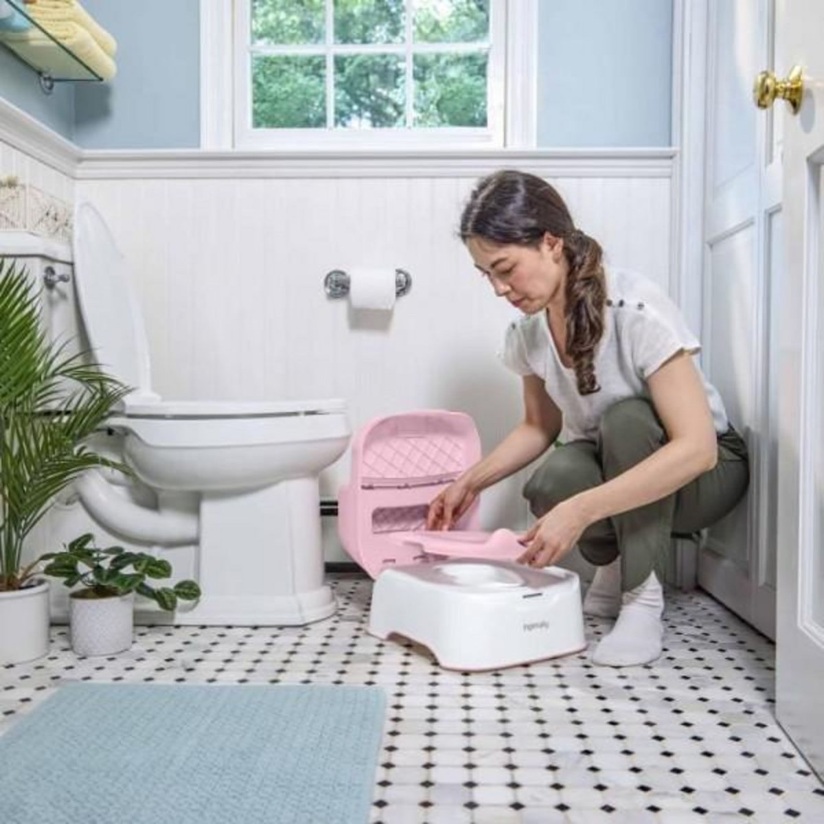 MARKET24 INGENUITY Marche pied et pot d'apprentissage avec cuvette amovible, Antidérapant, Assise ergonomique, rose