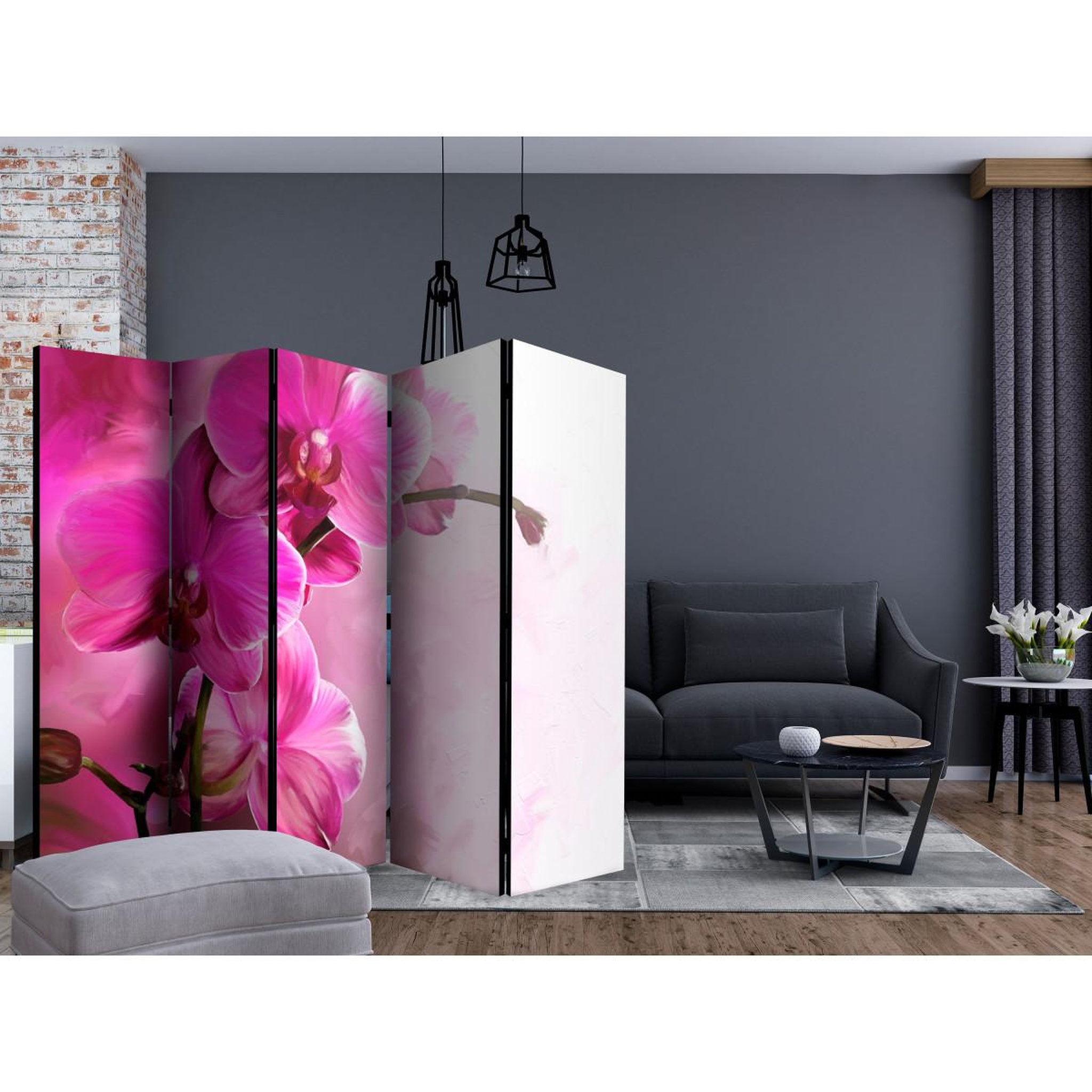 Voir la diapositive 2 : Paris Prix Paravent 5 volets  pink orchid  172x225cm