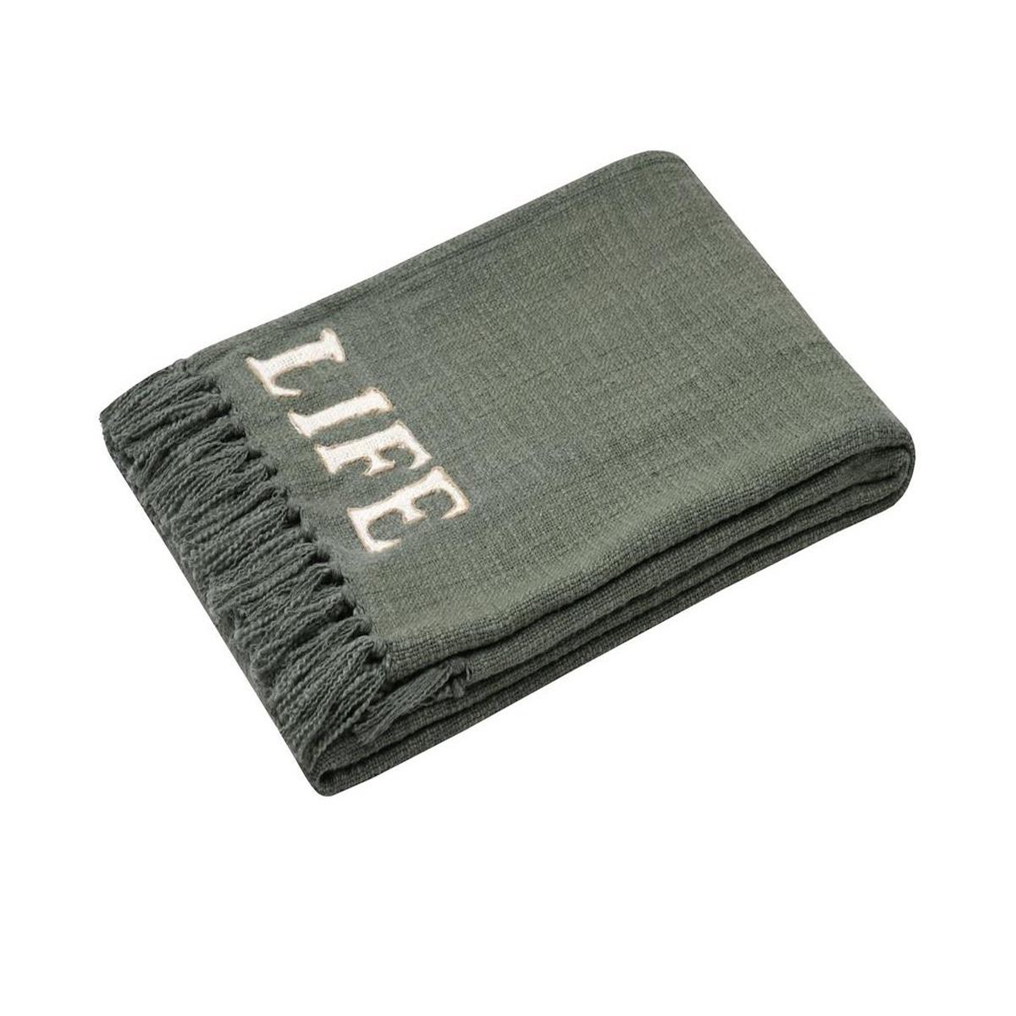 Eden Plaid a franges brodé design et moderne. Coloris disponibles : Beige, Vert