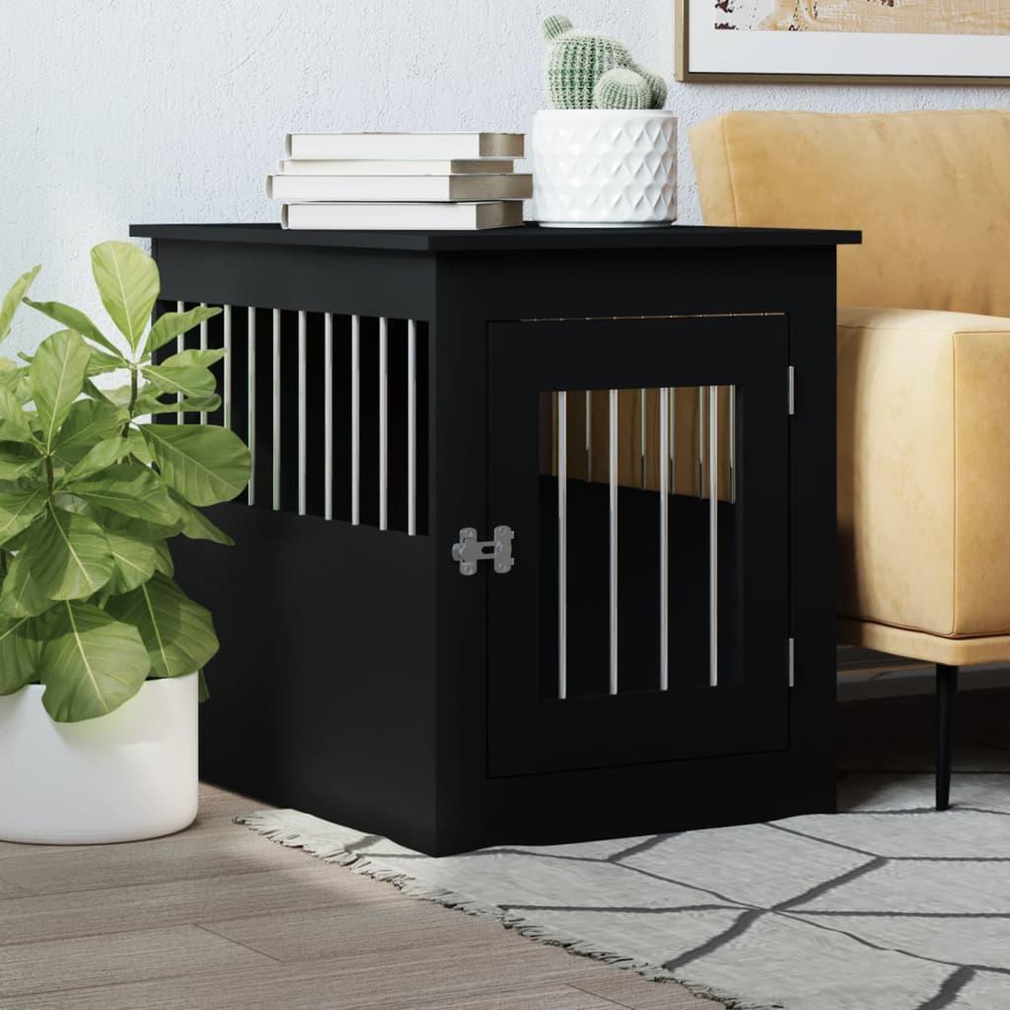 VIDAXL Meuble de cage pour chiens noir 55x75x65 cm bois d'ingenierie