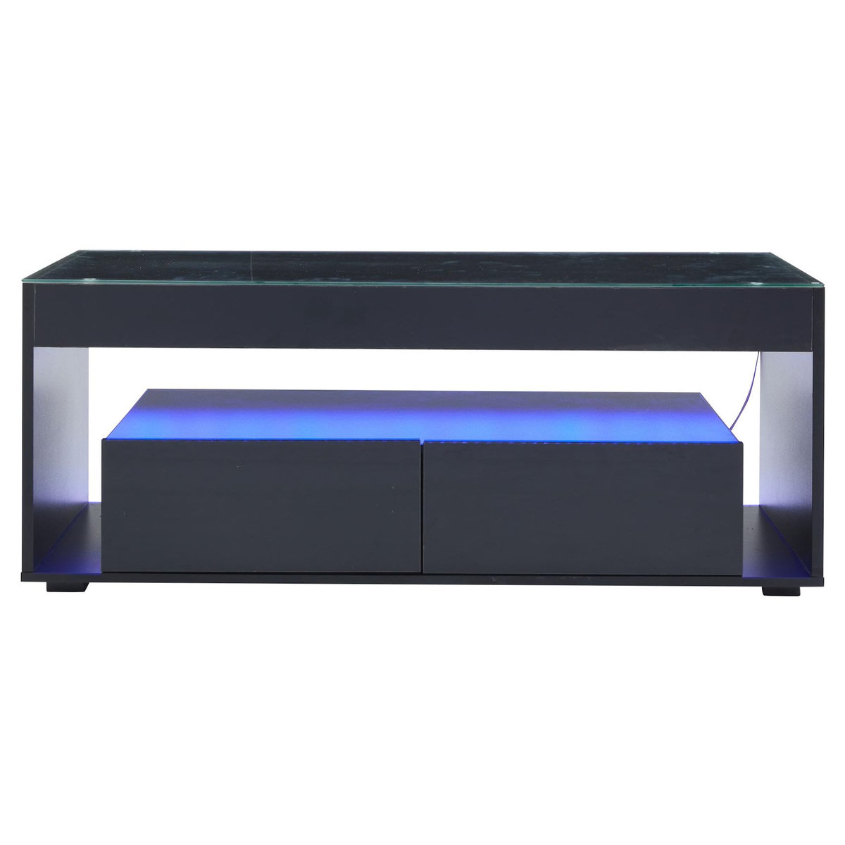 MERAX Table Basse Avec 2 Tiroirs Et LED Noir