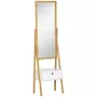 HOMCOM Miroir sur pied avec rangement tiroir en bambou et MDF - dim. 45L x 30l x 160H cm - blanc et naturel