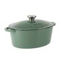 Voir la diapositive 1 : SITRAM Cocotte en fonte ovale induction 9 litres vert sauge intérieur blanc