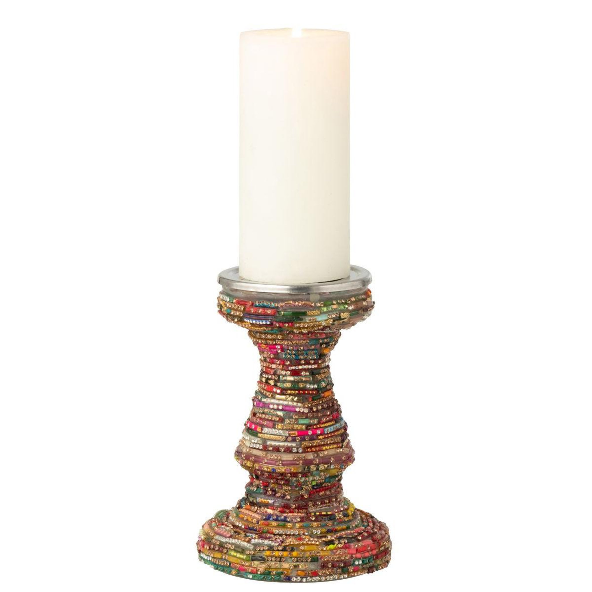 Voir la diapositive 2 : J-LINE Bougeoir déco en verre  perles  19cm multicolore