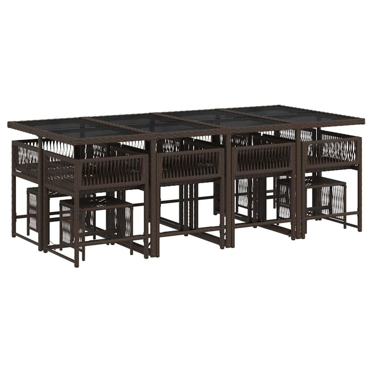 VIDAXL Ensemble a manger de jardin avec coussins 13 pcs marron rotin