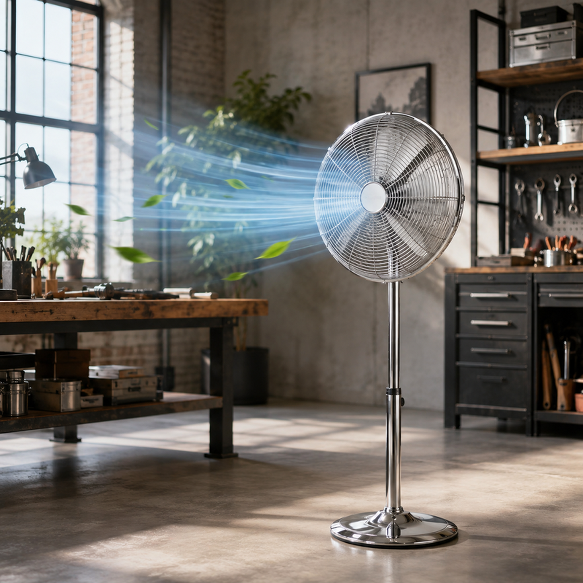 Voir la diapositive 3 : Ventilateur sur pied rétro en métal 40 cm – gris 50w