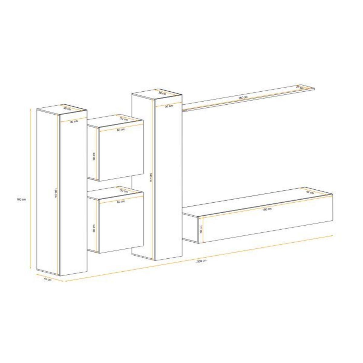 Paris Prix Meuble TV Mural Design  Switch VI  330cm Naturel & Blanc