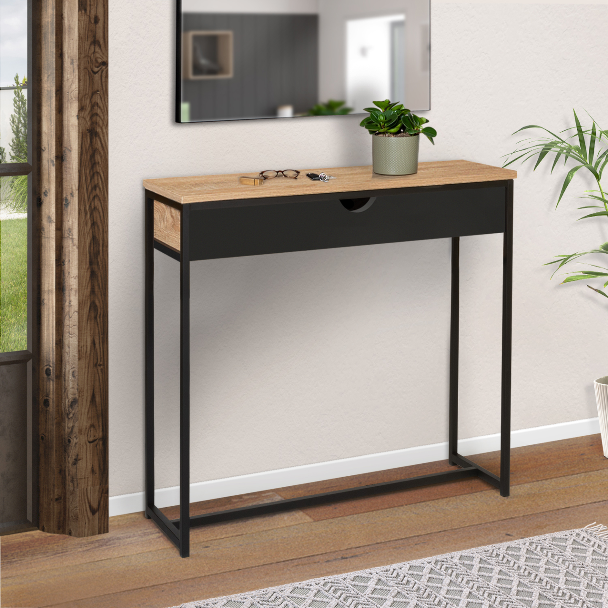 Voir la diapositive 2 : ID MARKET Console 1 tiroir noir boston design industriel