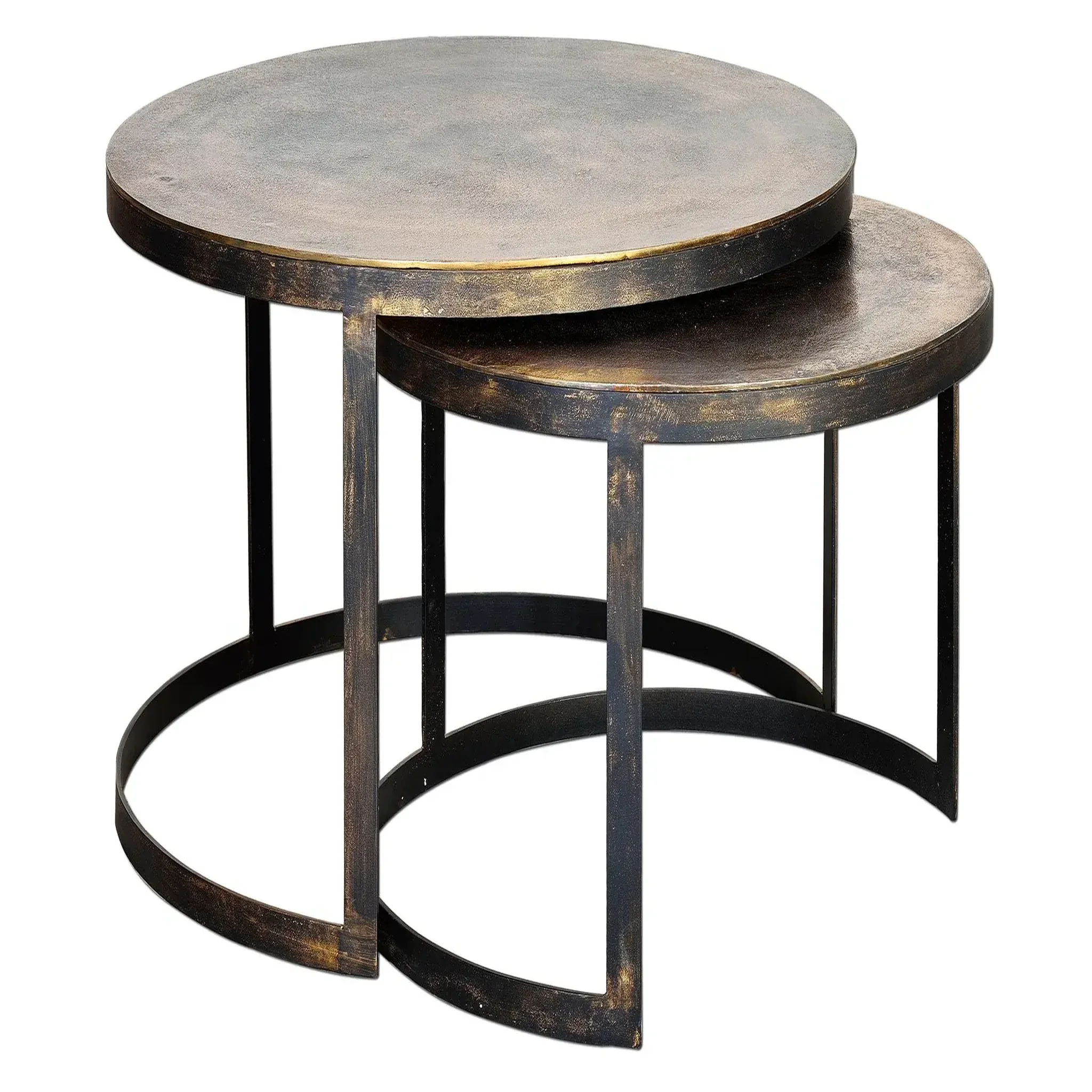 GINER Y COLOMER SL Lot de 2 tables basses de bronze grand 76 cm, petite 66 cm style industriel