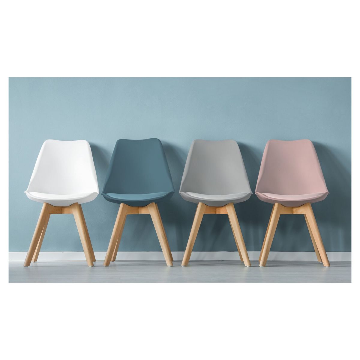 Lot de 4 chaises mix couleurs style scandinave pieds bois massif ODDA