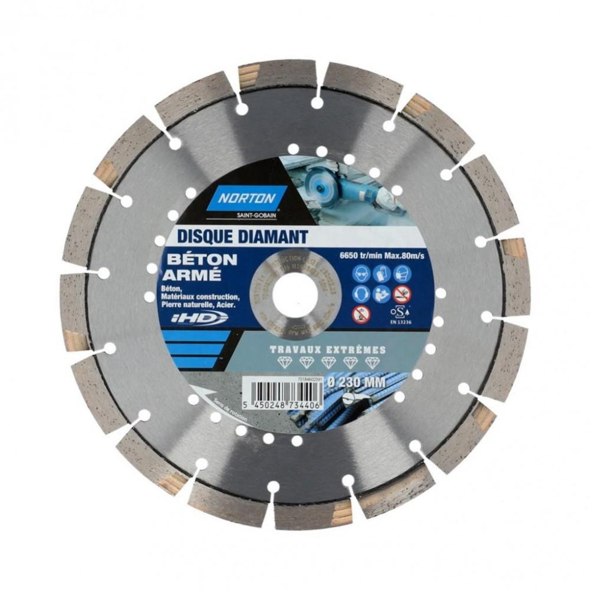 Norton Disque diamant extrême segmenté pour matériaux de construction NORTON,Diam.230mm