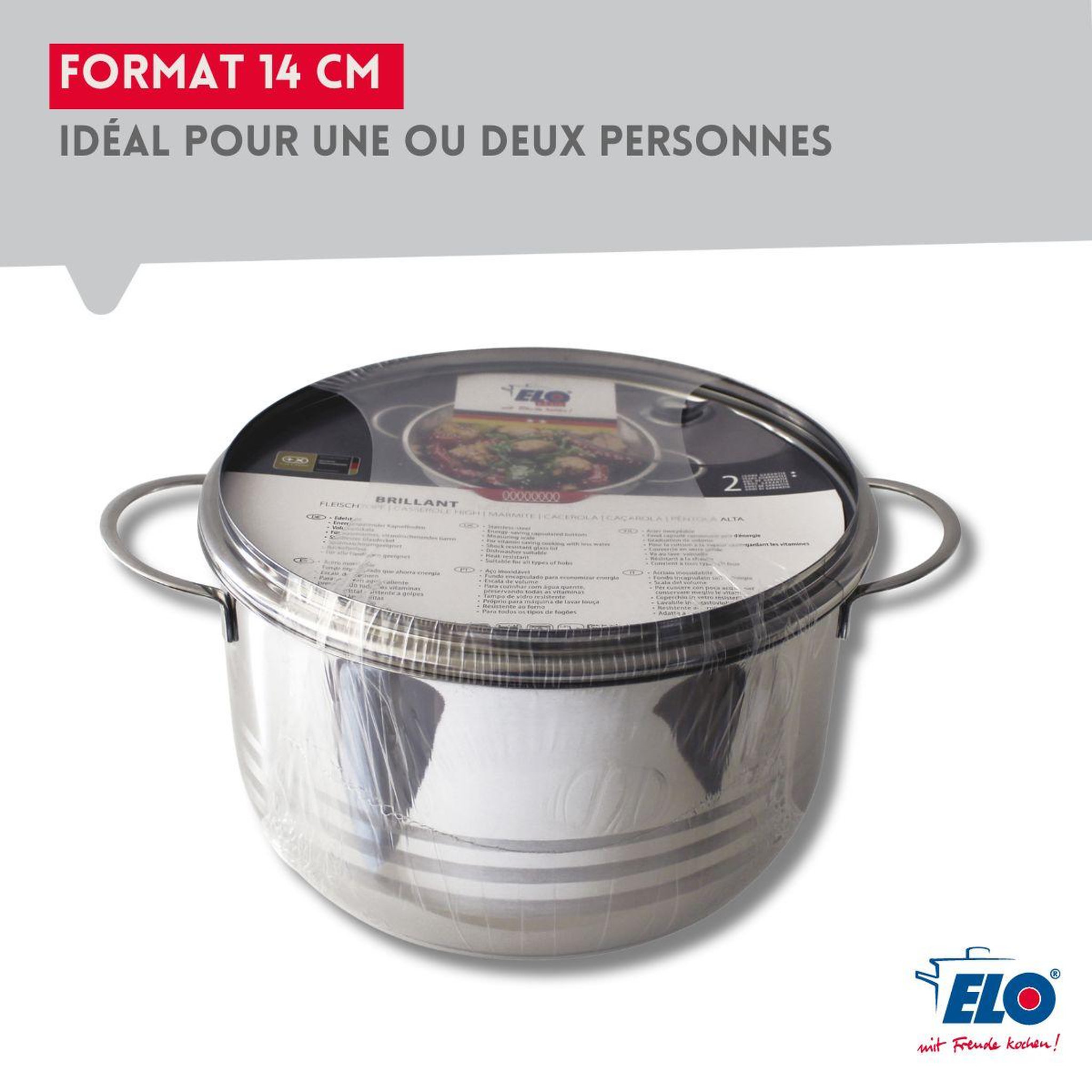 Voir la diapositive 4 : ELO Lot de 2 faitouts 12 et 14 cm en acier inoxydable sans pfas elo brillant