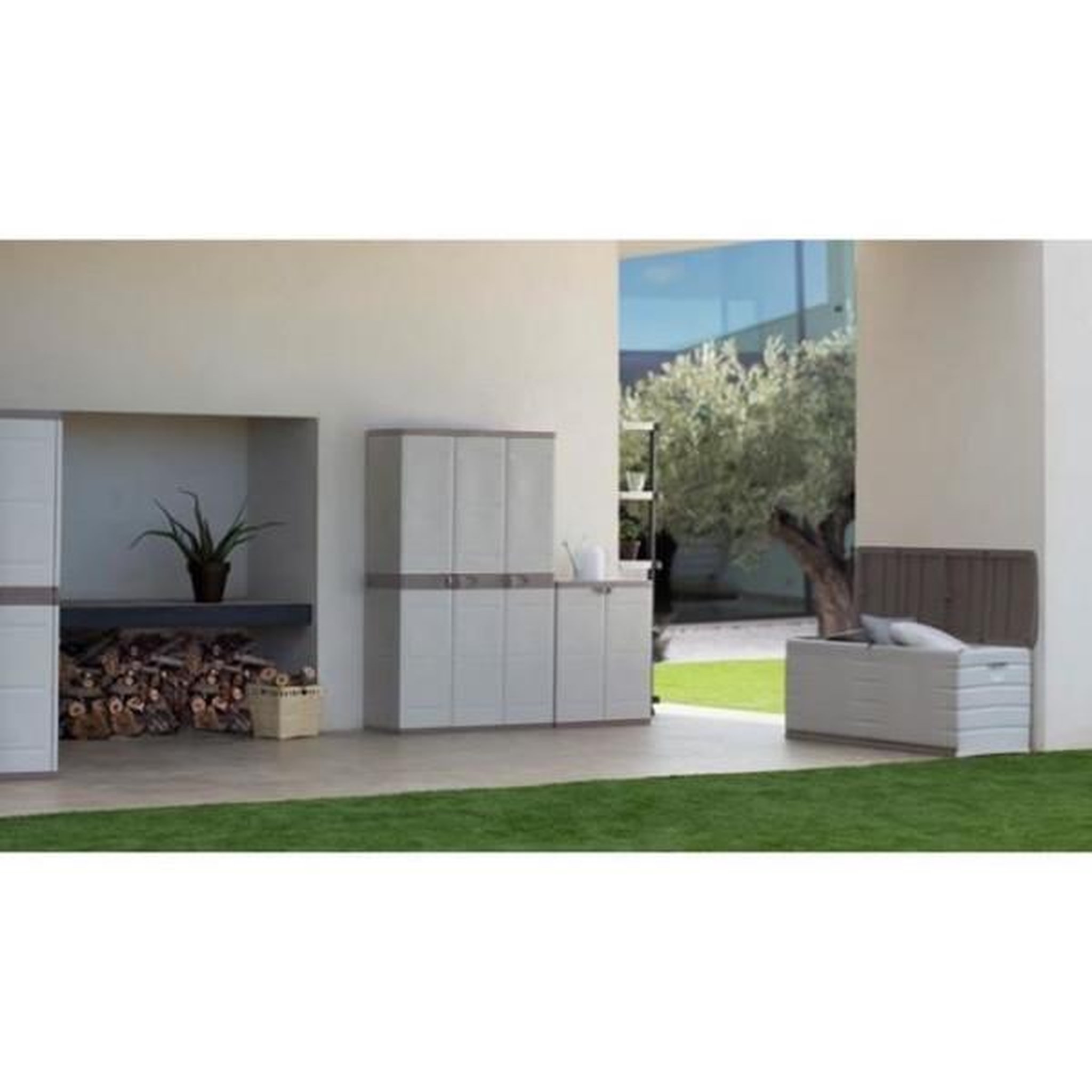 Voir la diapositive 2 : PLASTIKEN PLASTIKEN Coffre cadenassable avec roulettes - 190 L - Fonctionnel et esthétique - Beige