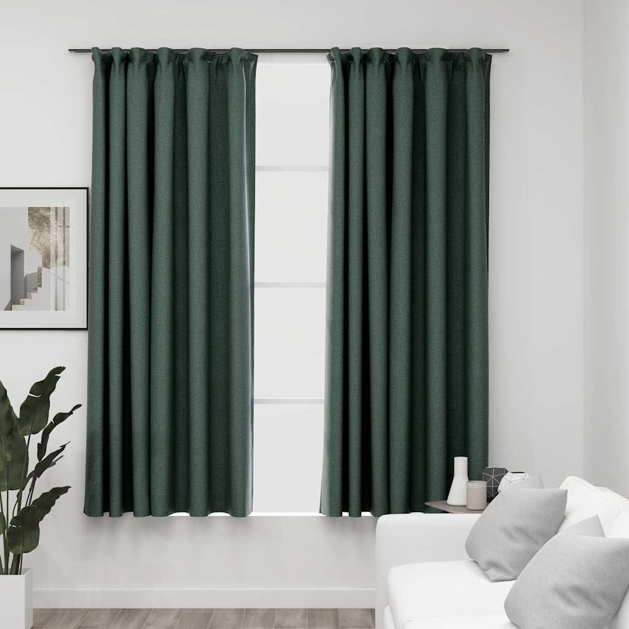 VIDAXL Rideaux occultants aspect lin avec crochets 2pcs Vert 140x175cm