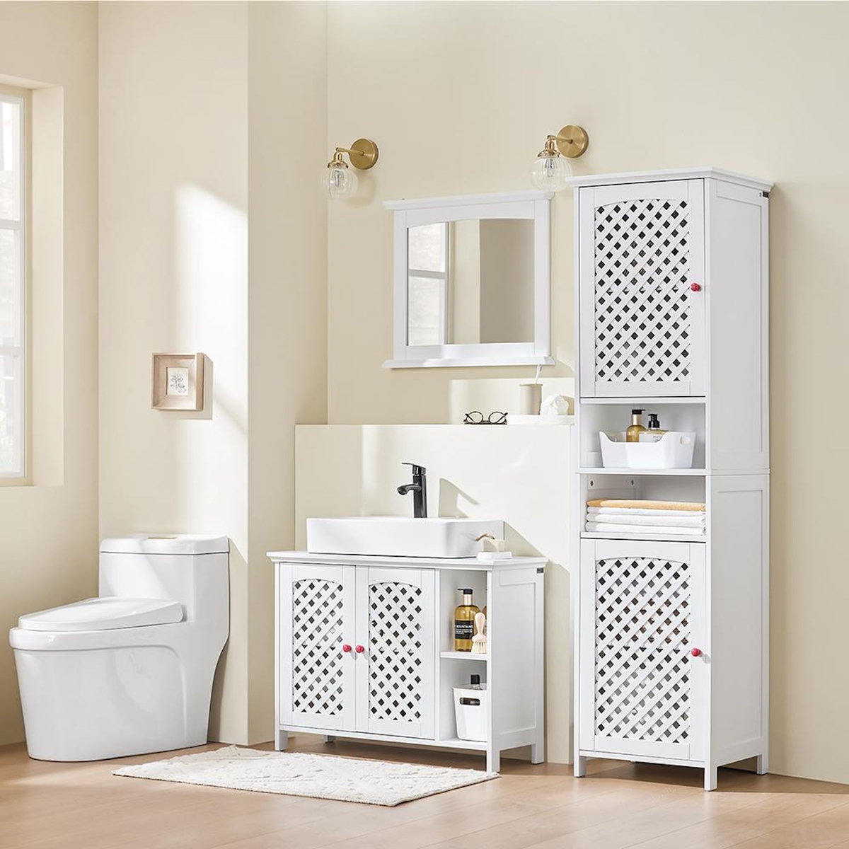 SOBUY Miroir mural avec étagère Blanc 60x3.5x53.5cm BZR212-W