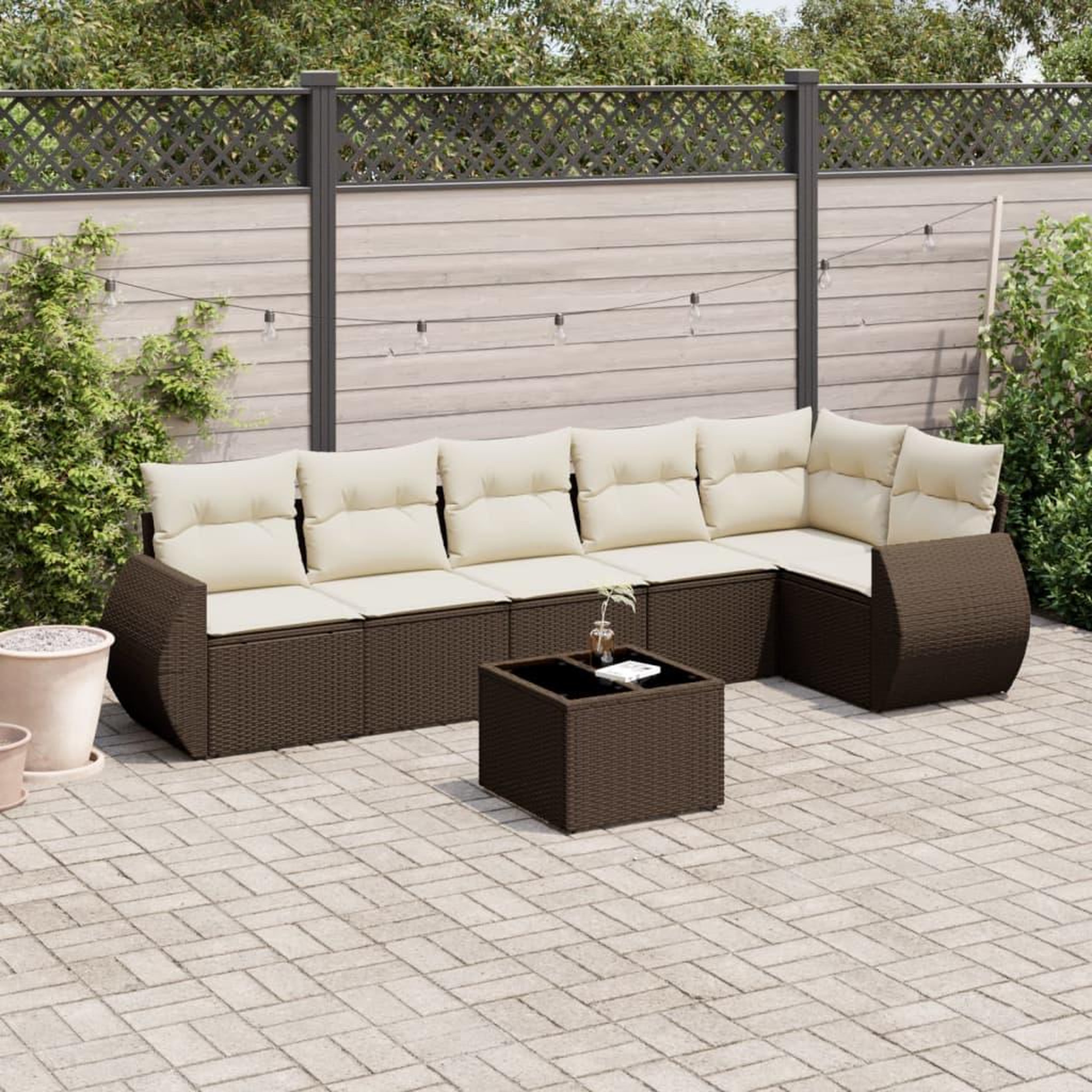 VIDAXL Salon de jardin avec coussins 7 pcs marron resine tressee