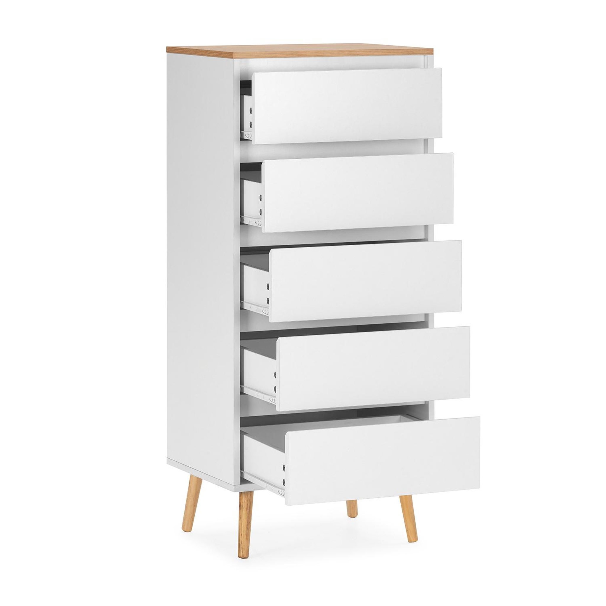 Voir la diapositive 3 : VS VENTA-STOCK Commode haute Desi 5 tiroirs couleur Blanc