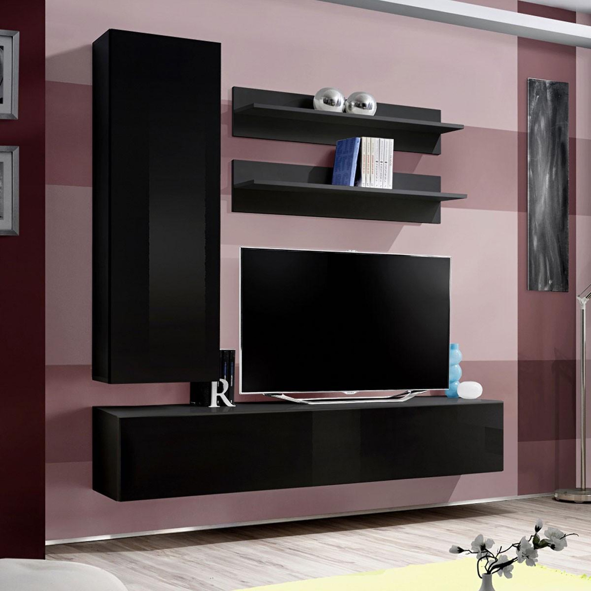 Paris Prix Ensemble meuble tv mural  fly h1  170cm noir
