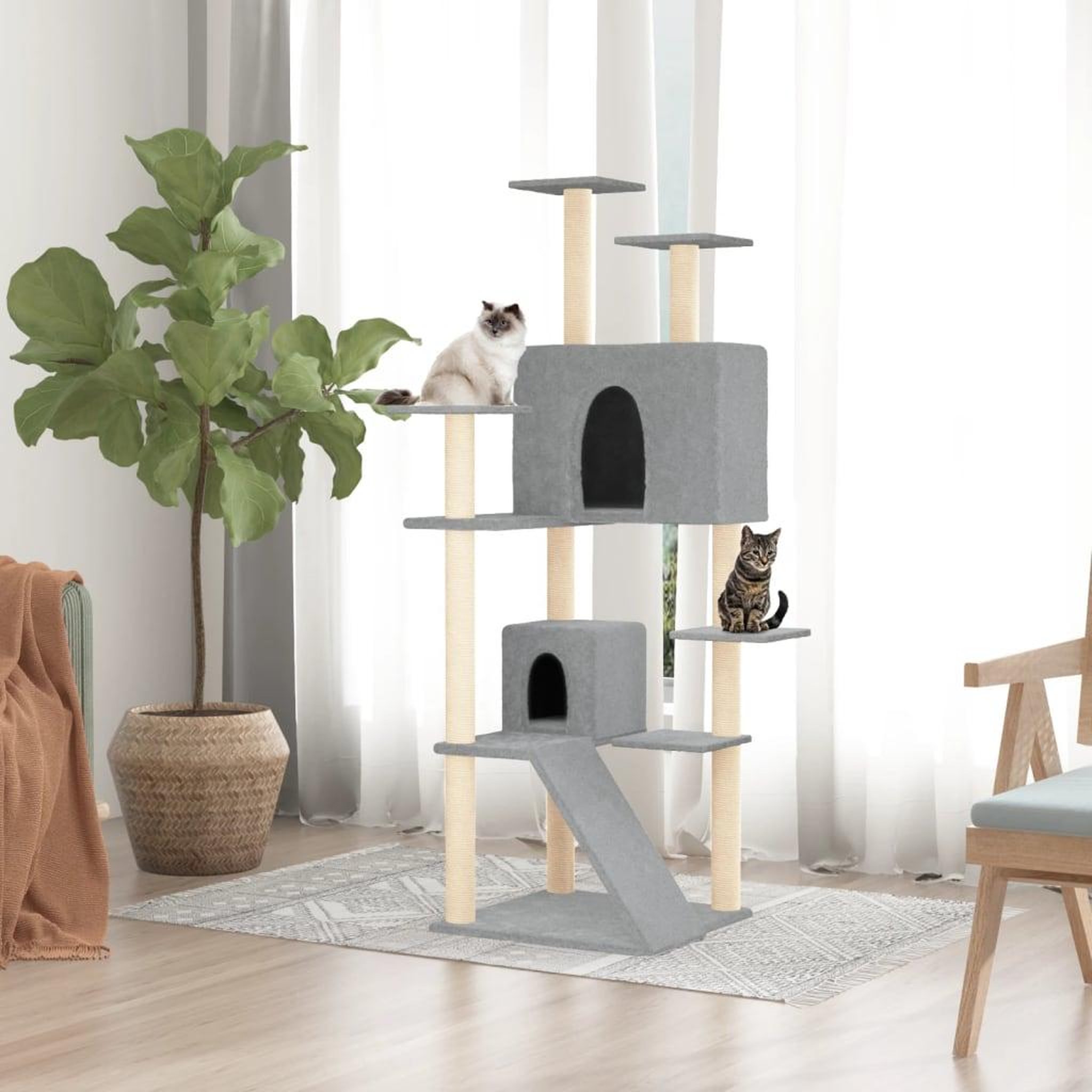 VIDAXL Arbre a chat avec griffoirs en sisal Gris clair 153 cm