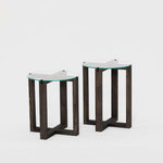 TOILINUX Lot de 2 tables d'appoint Galadron en verre et bois - Transparent et gris foncé