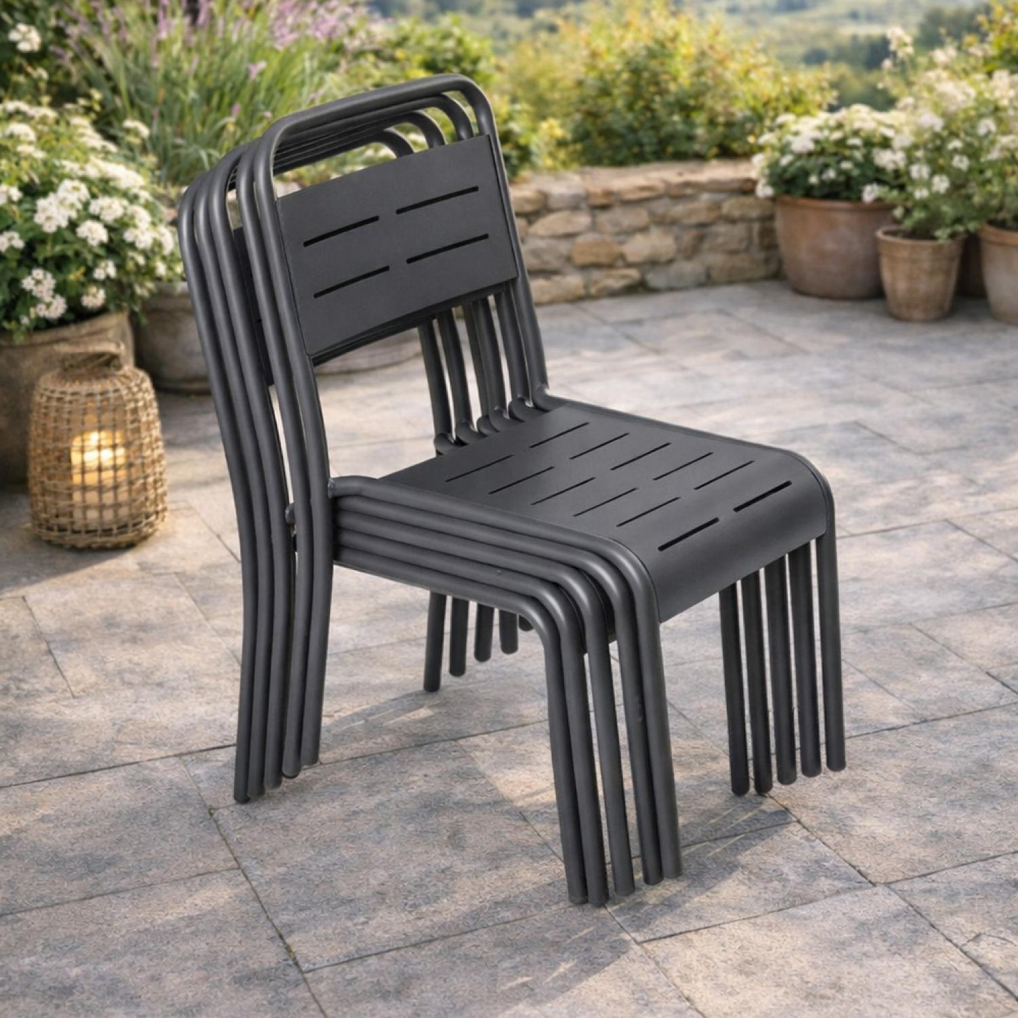 Voir la diapositive 5 : CONCEPT USINE Lot de 6 chaises de jardin empilables gris foncé bergame