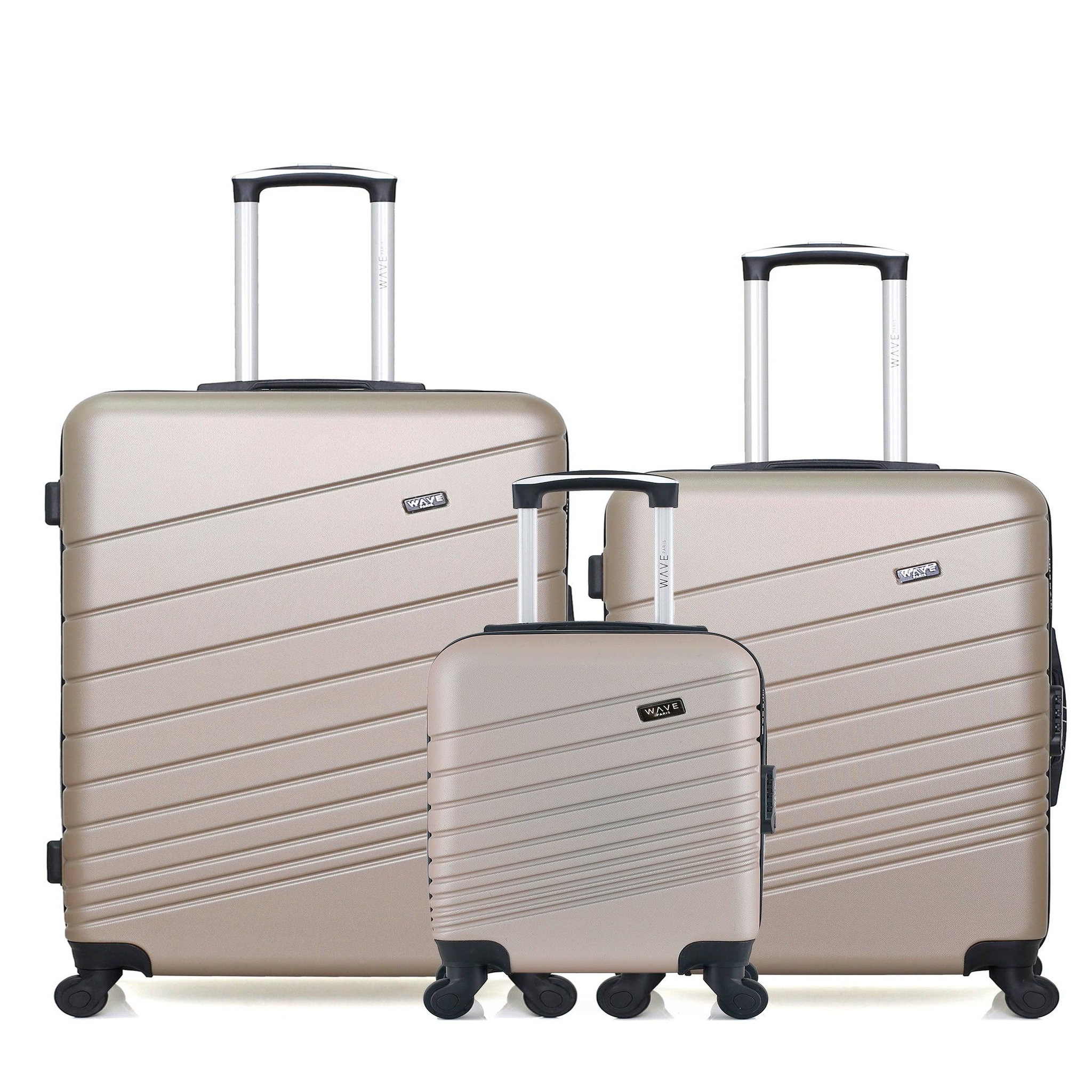 WAVE PARIS Lot de 3 - valises grand format, weekend et cabine xxs tigre. Coloris disponibles : Rose, Beige